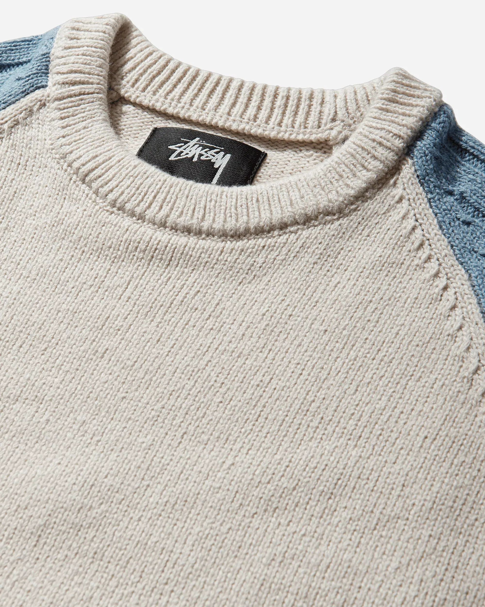 Stussy Stripe Raglan Crewneck Sweater Blue