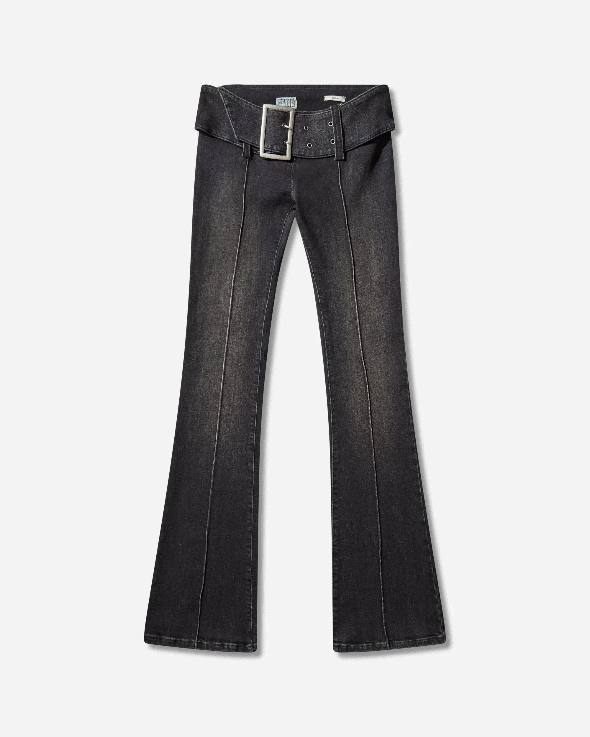 GUESS USA Women's Belted Bootcut Pants Black Sanded Wash