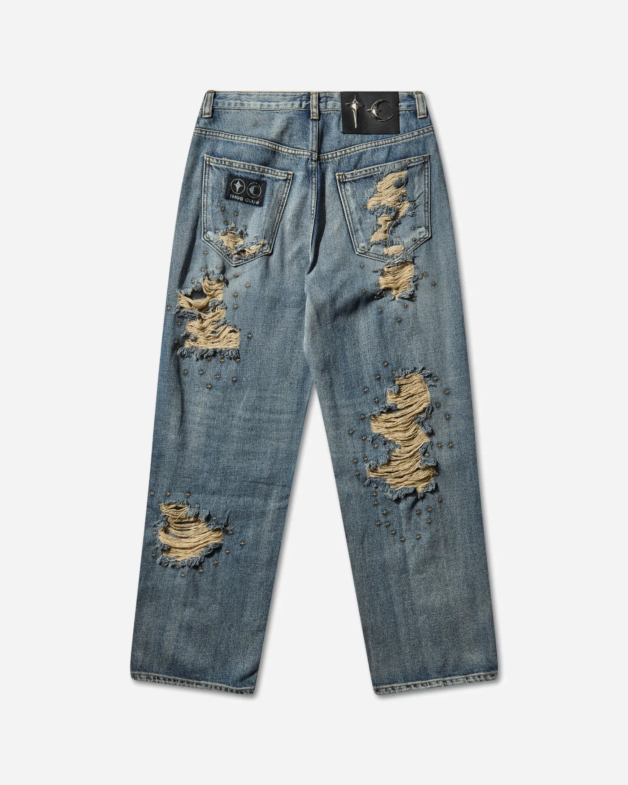 THUG CLUB Men's Vintage Double Knee Pants Blue