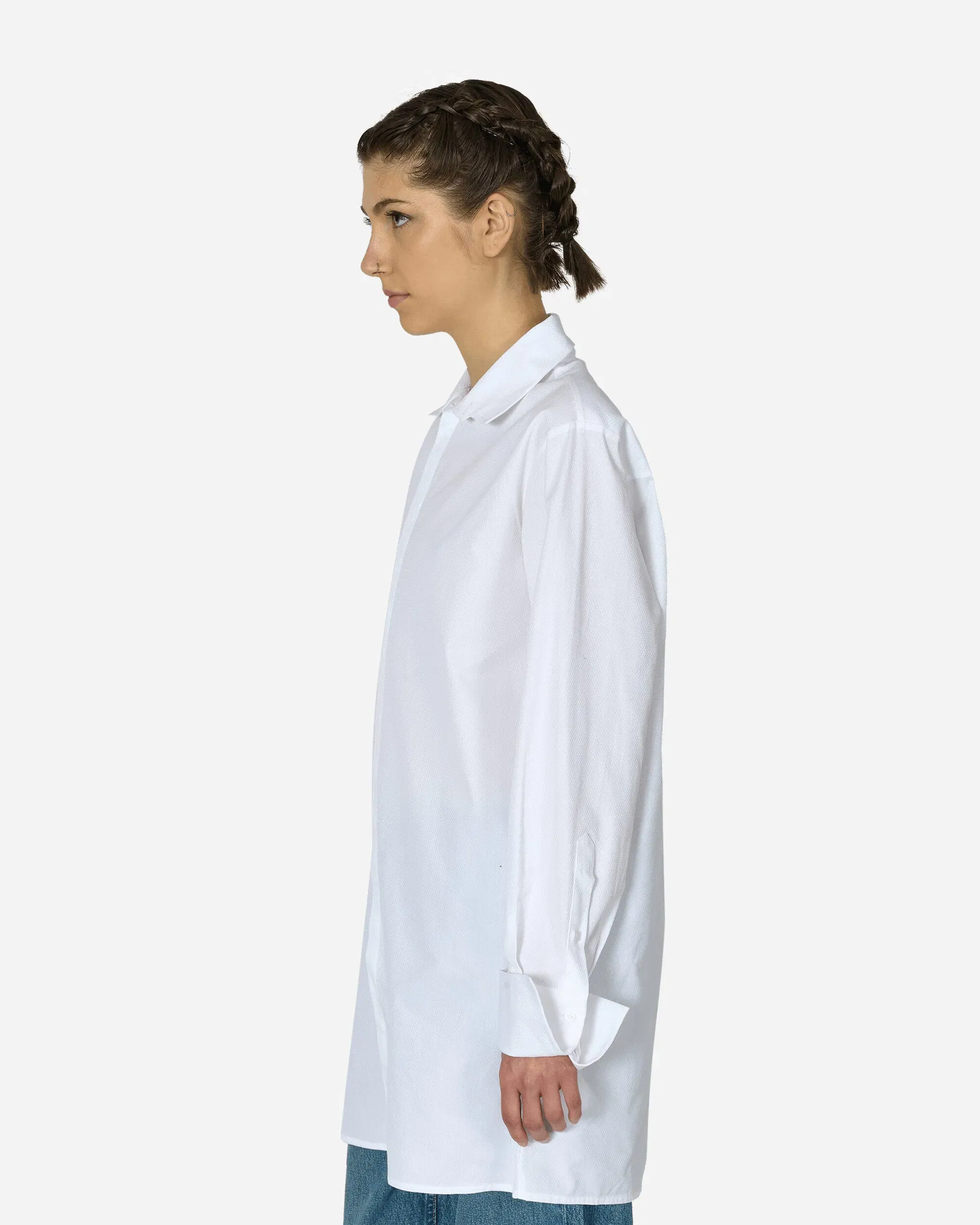 MM6 Maison Margiela Wide Sleeved Stripy Poplin Shirt Off White