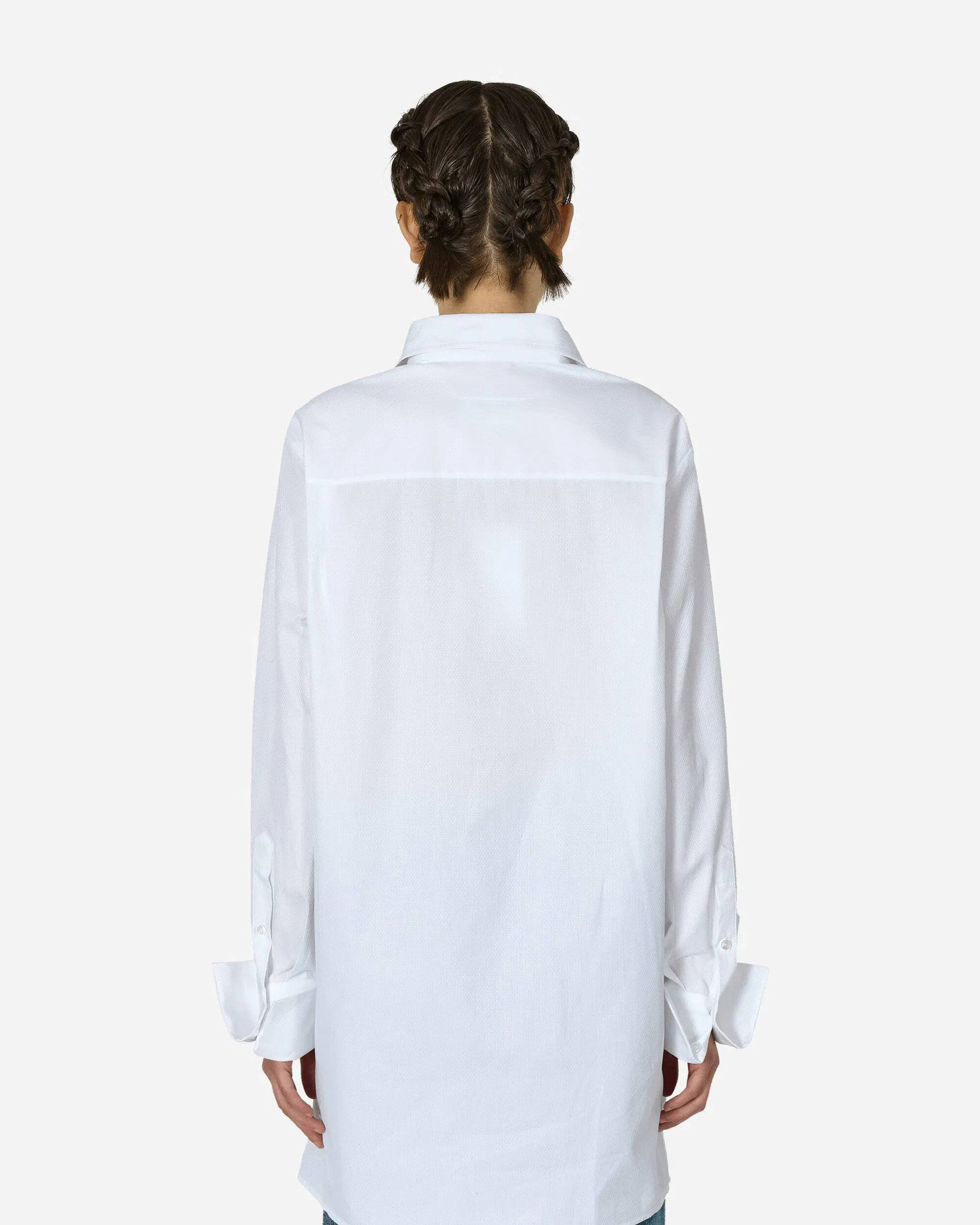 MM6 Maison Margiela Wide Sleeved Stripy Poplin Shirt Off White