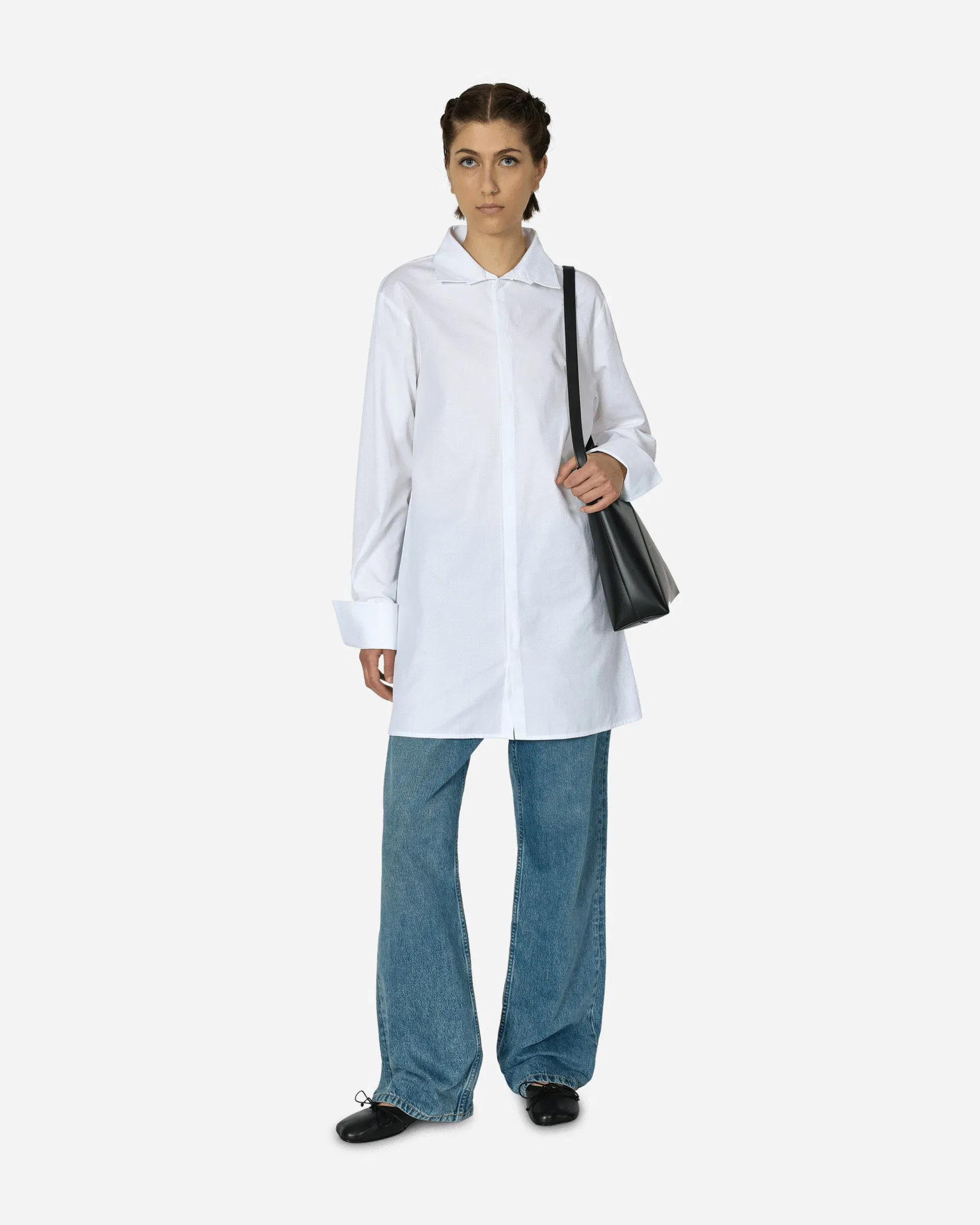 MM6 Maison Margiela Wide Sleeved Stripy Poplin Shirt Off White