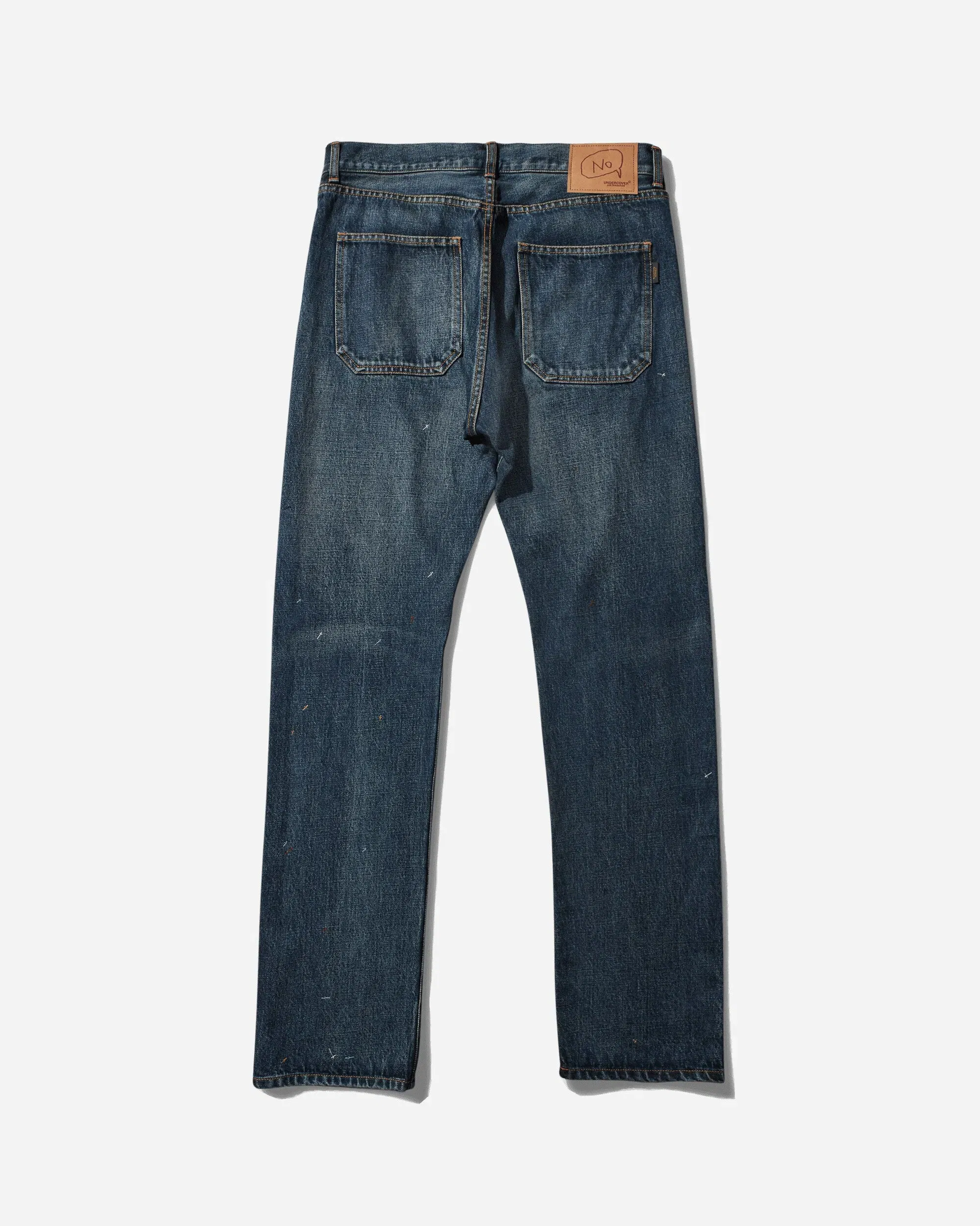 Undercover Men's Cross Embroidery Distressed Denim Pants Light Blue Indigo