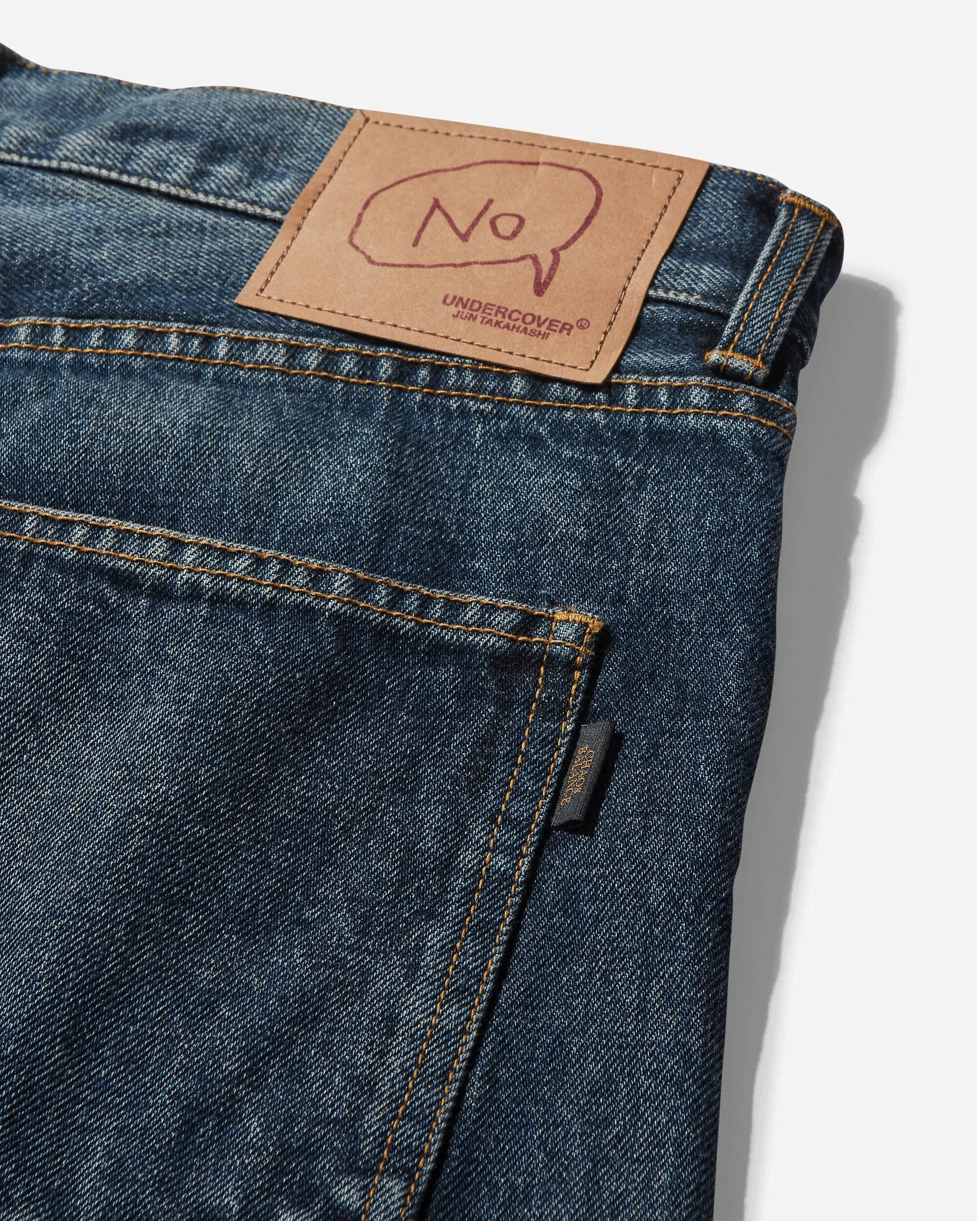 Undercover Men's Cross Embroidery Distressed Denim Pants Light Blue Indigo