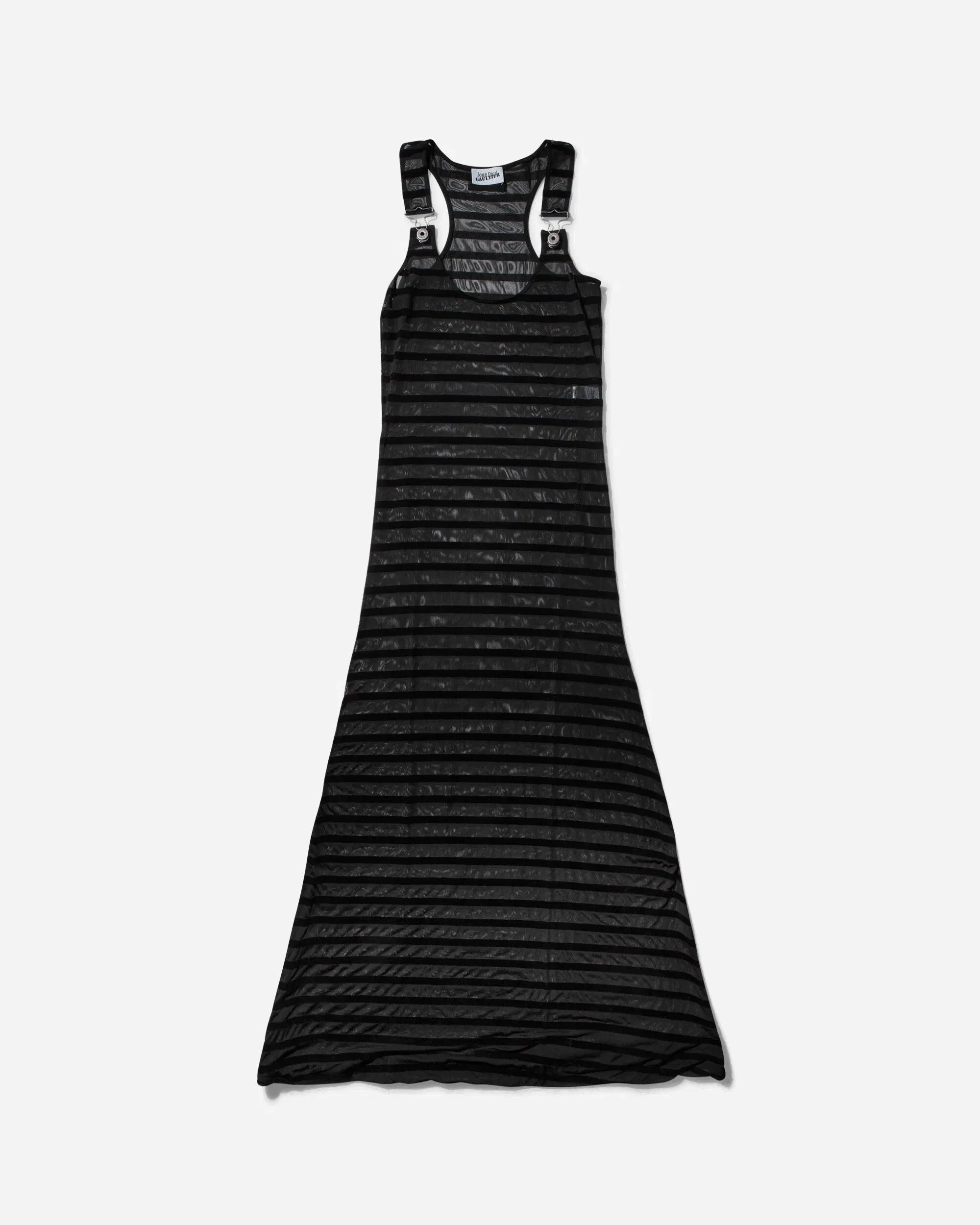 Jean Paul Gaultier Women's Striped Mesh Long Dress Black