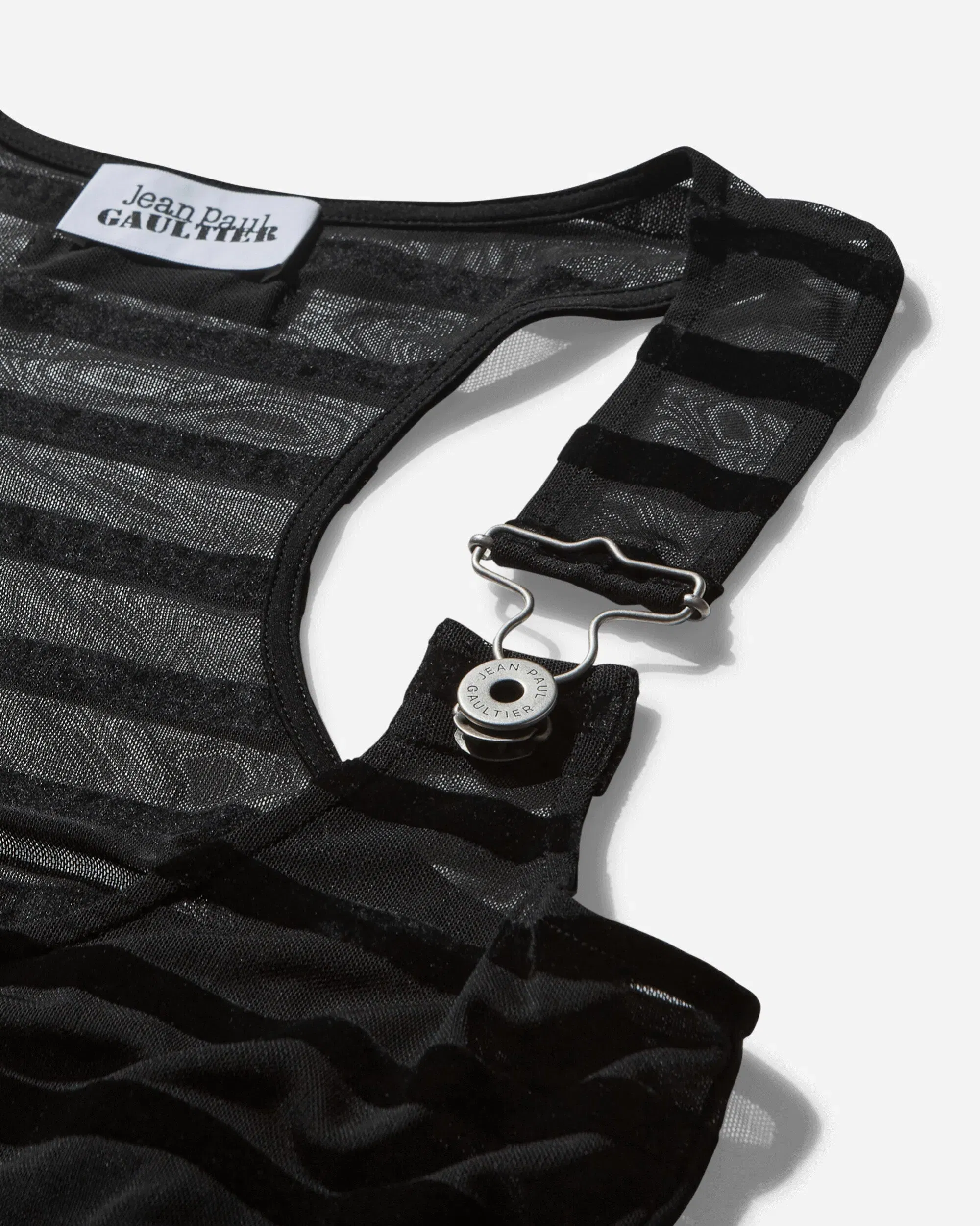 Jean Paul Gaultier Women's Striped Mesh Long Dress Black