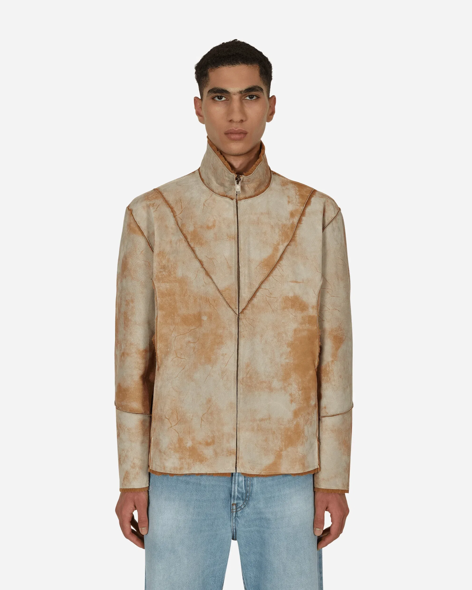 GUESS USA Leather Sherpa Jacket Beige