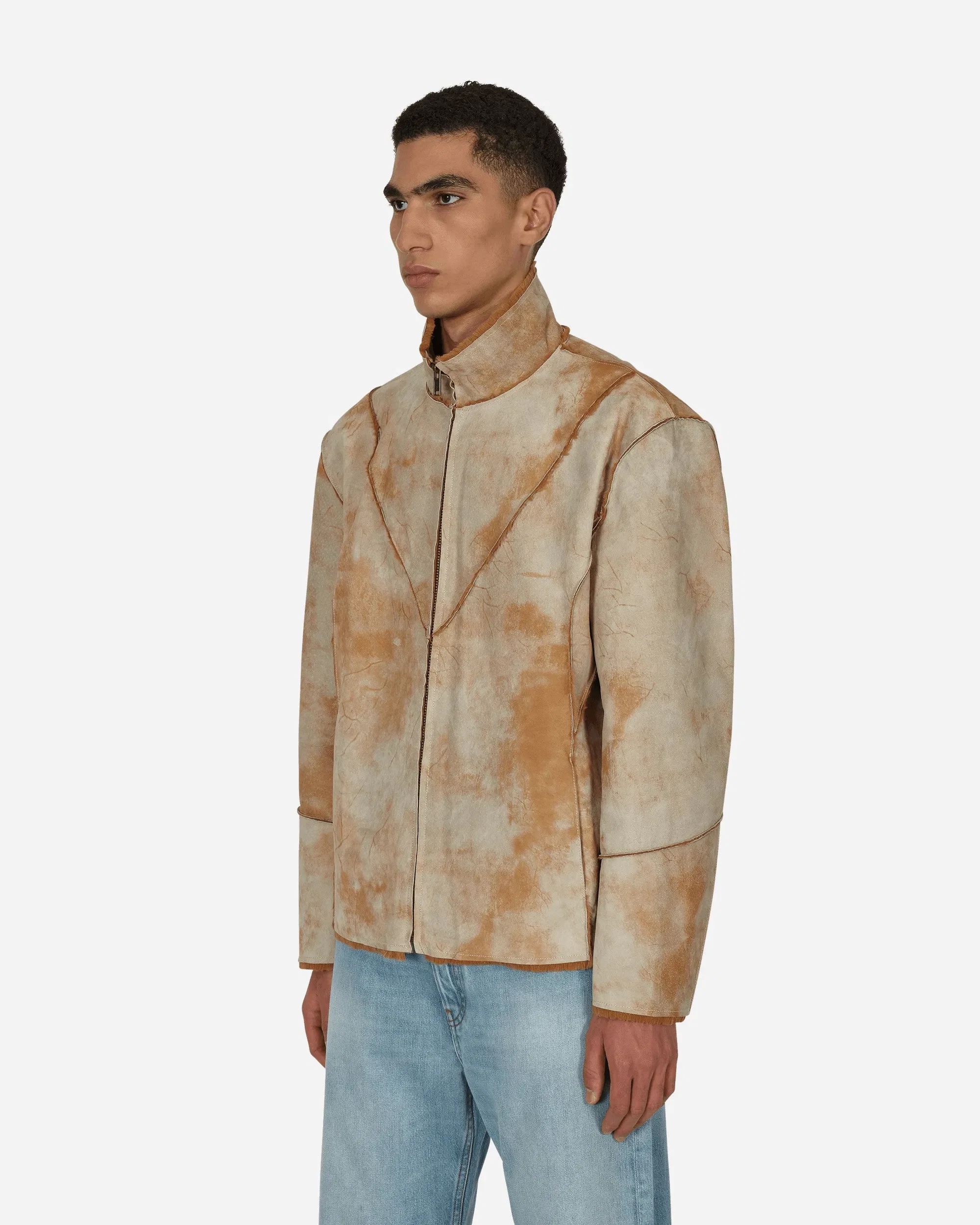 GUESS USA Leather Sherpa Jacket Beige