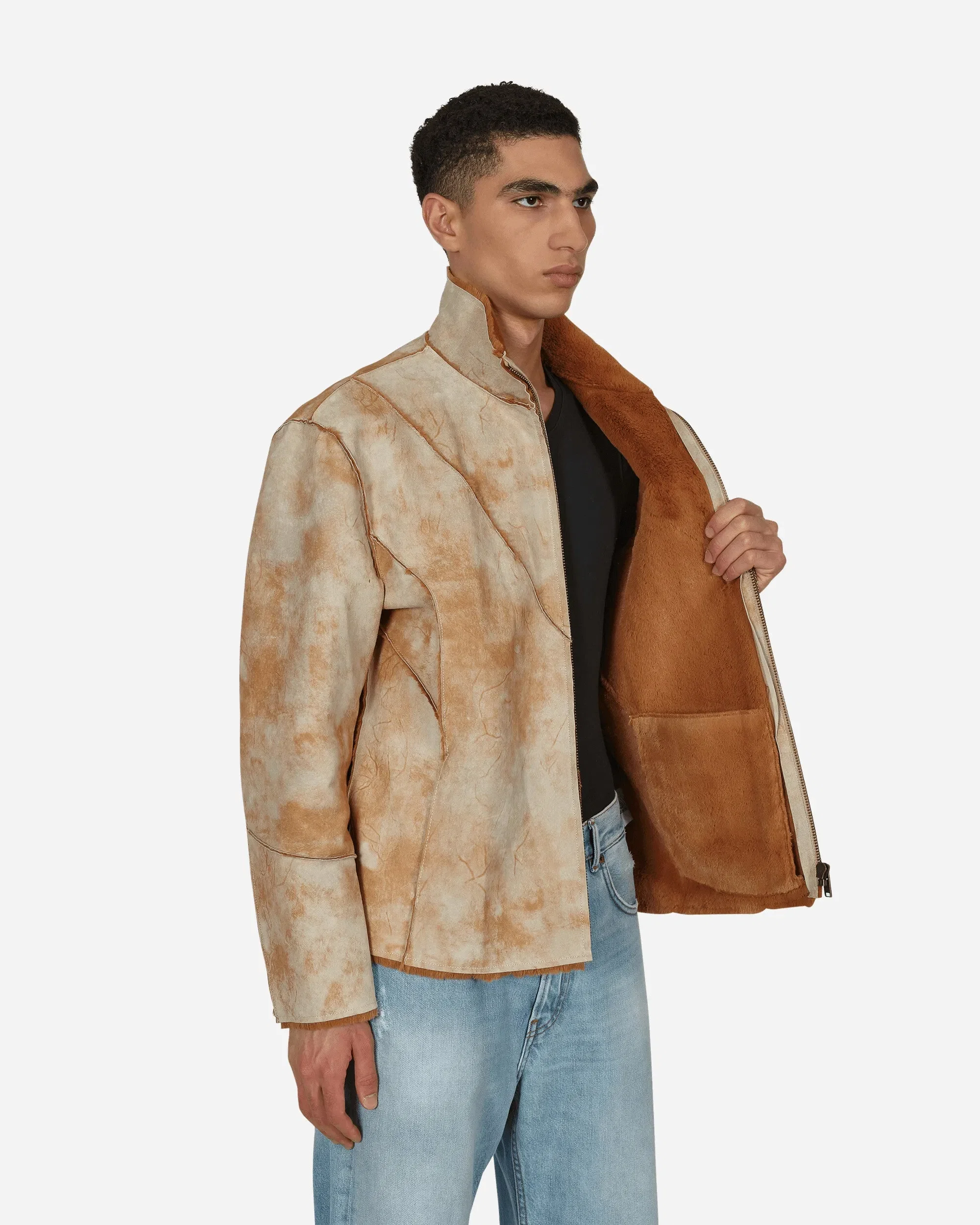 GUESS USA Leather Sherpa Jacket Beige