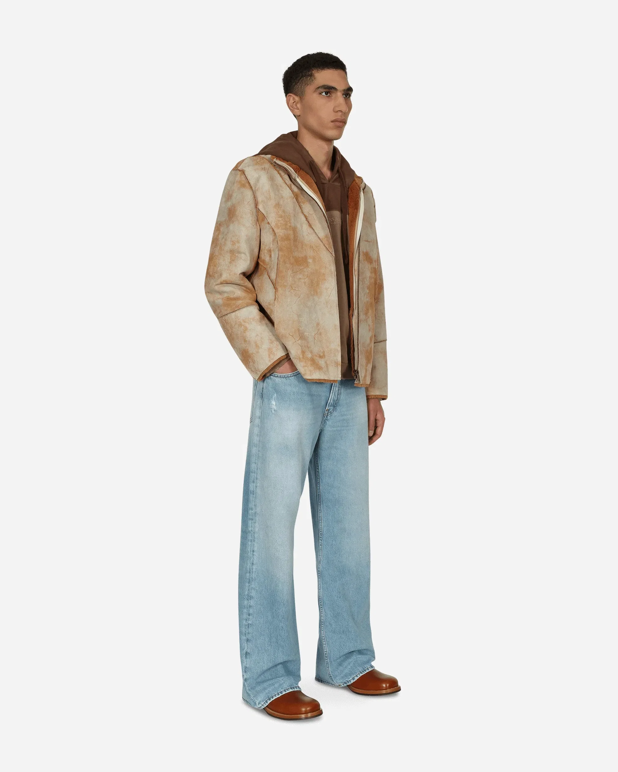 GUESS USA Leather Sherpa Jacket Beige