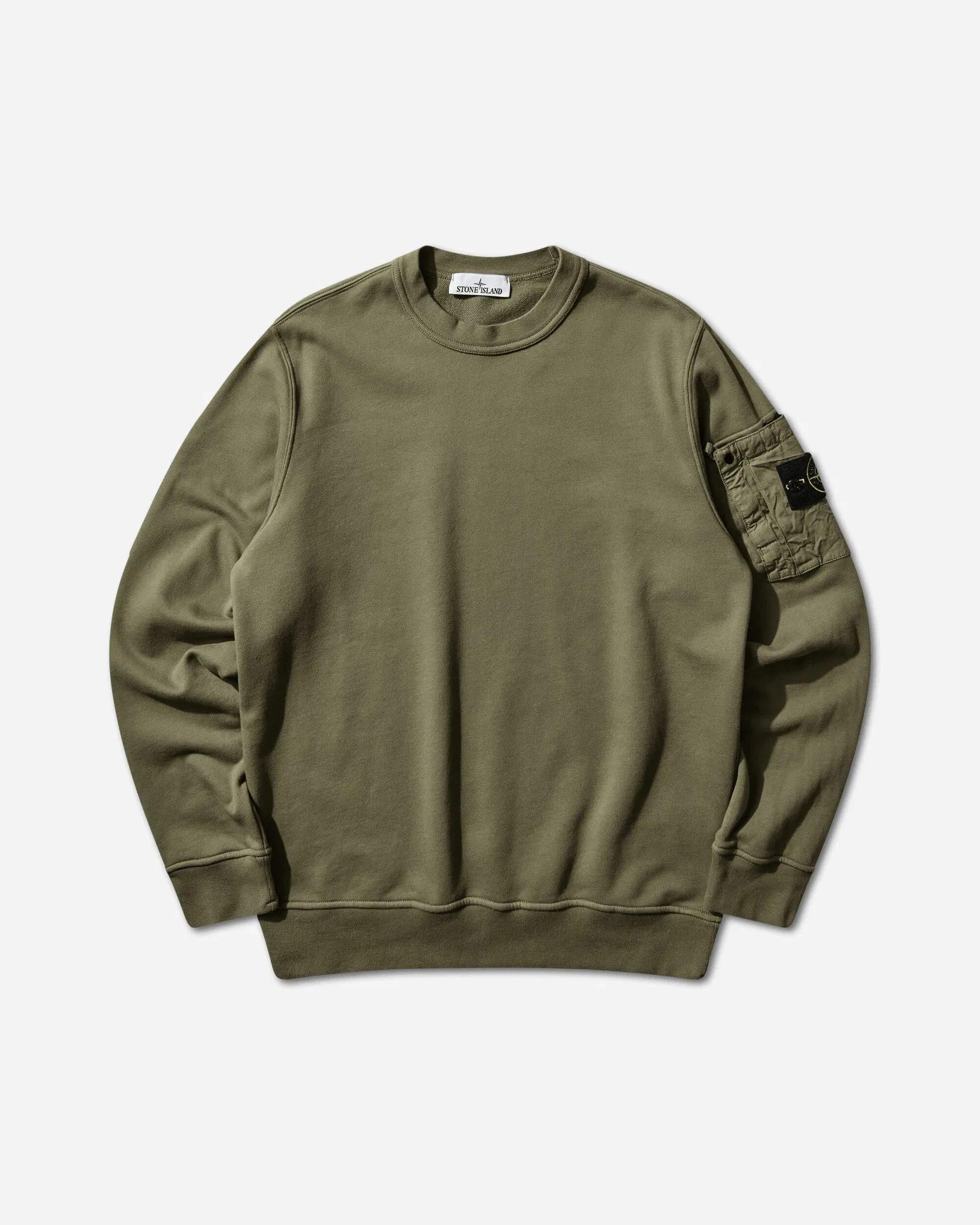 Stone Island Men's Cotton Fleece Pocket Crewneck Sweatshirt Military Green