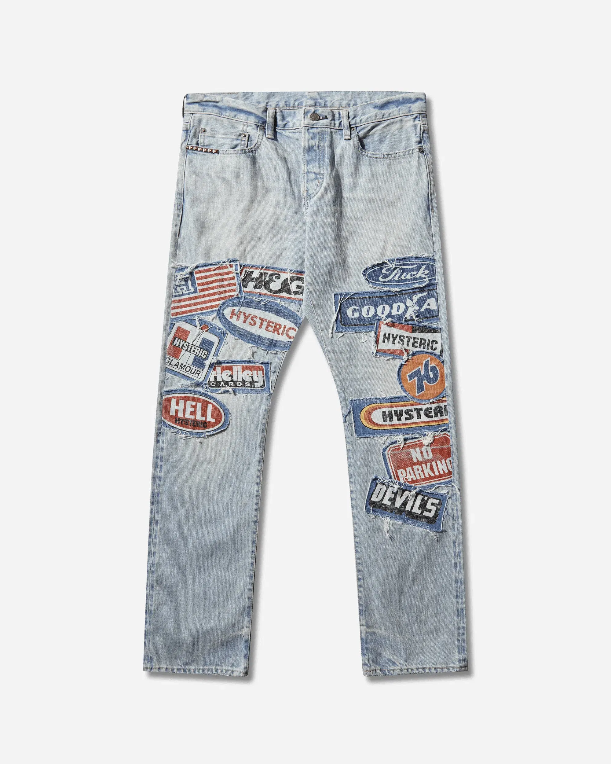 Hysteric Glamour Men's DPC Processed Slim Straight Denim Pants Light Indigo Blue