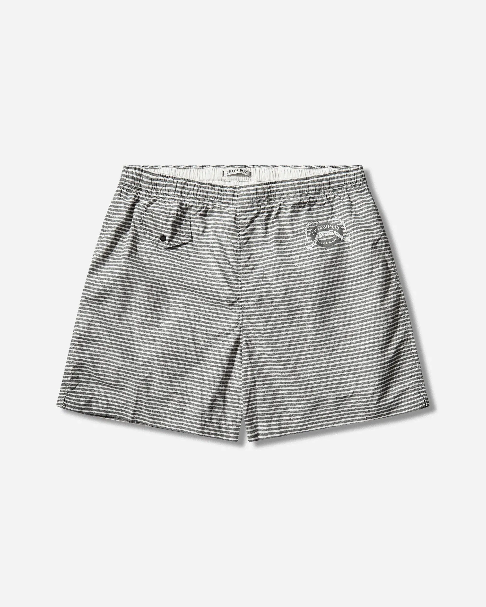 C.P. Company Men's Flatt Nylon Striped Swim Shorts Gunmetal