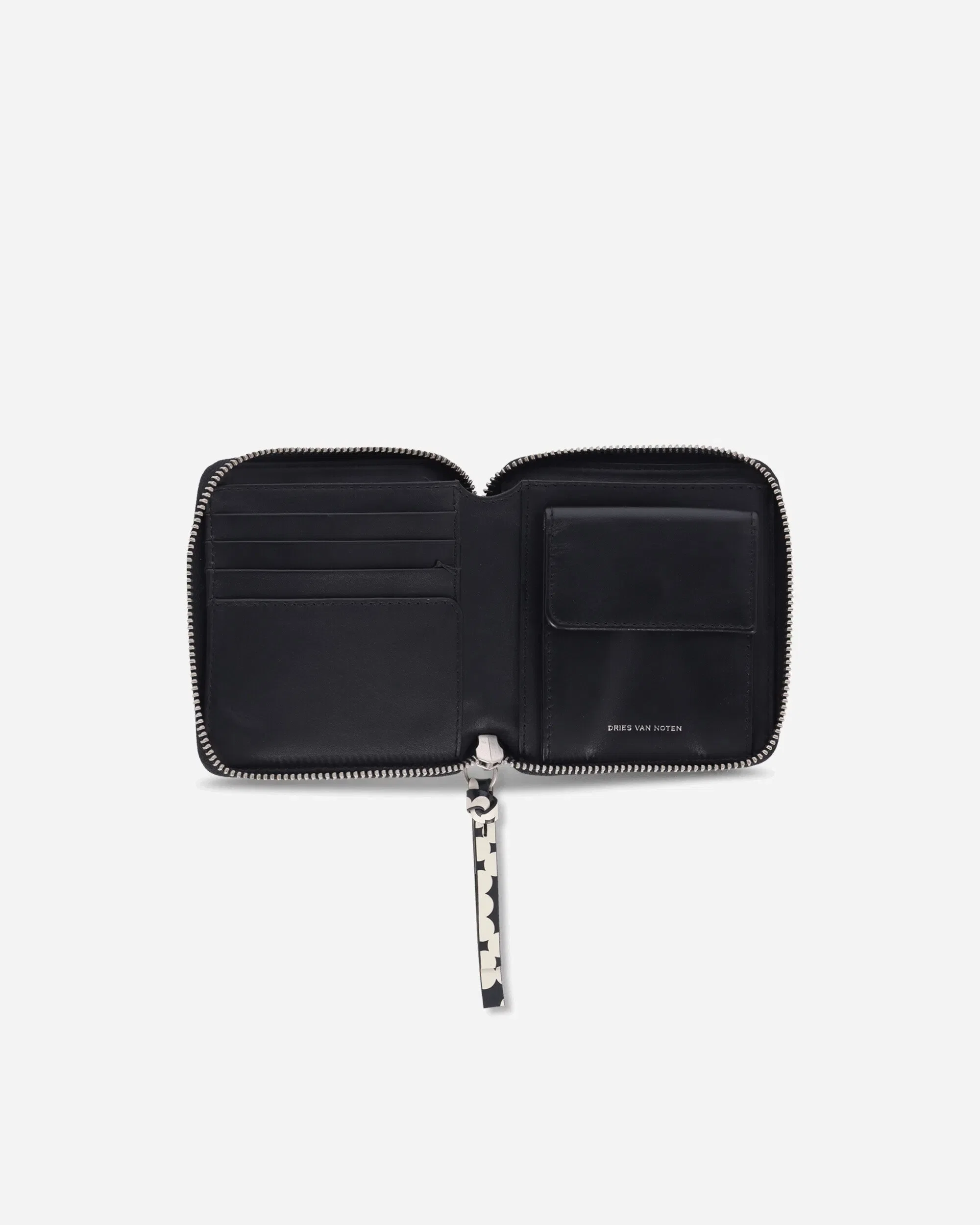 DRIES VAN NOTEN Printed Leather Zip Wallet Ecru