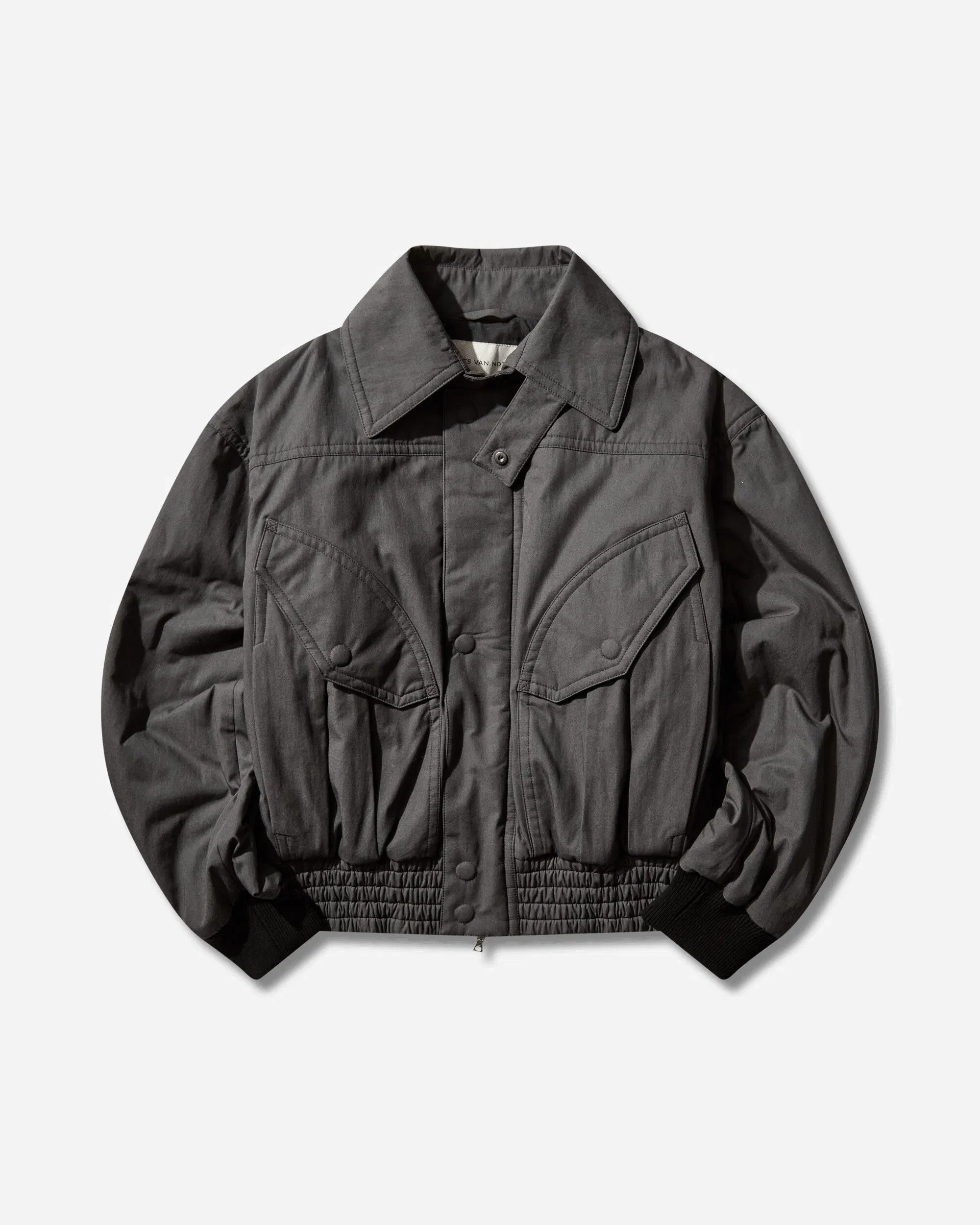 DRIES VAN NOTEN Men's Overdyed Cotton Bomber Jacket Dark Grey