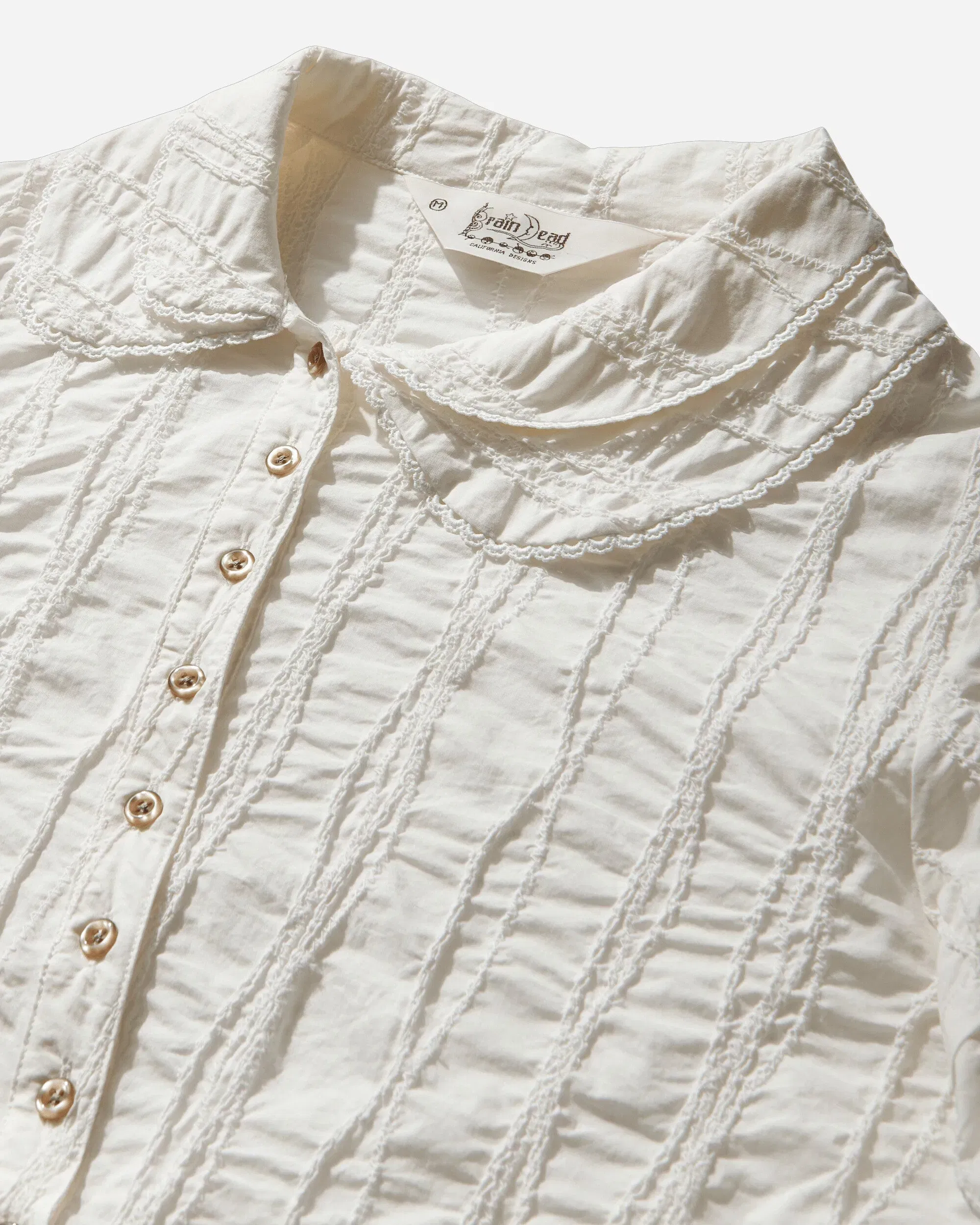 Brain Dead Women's Twisted Seersucker Button Up Shirt Beige