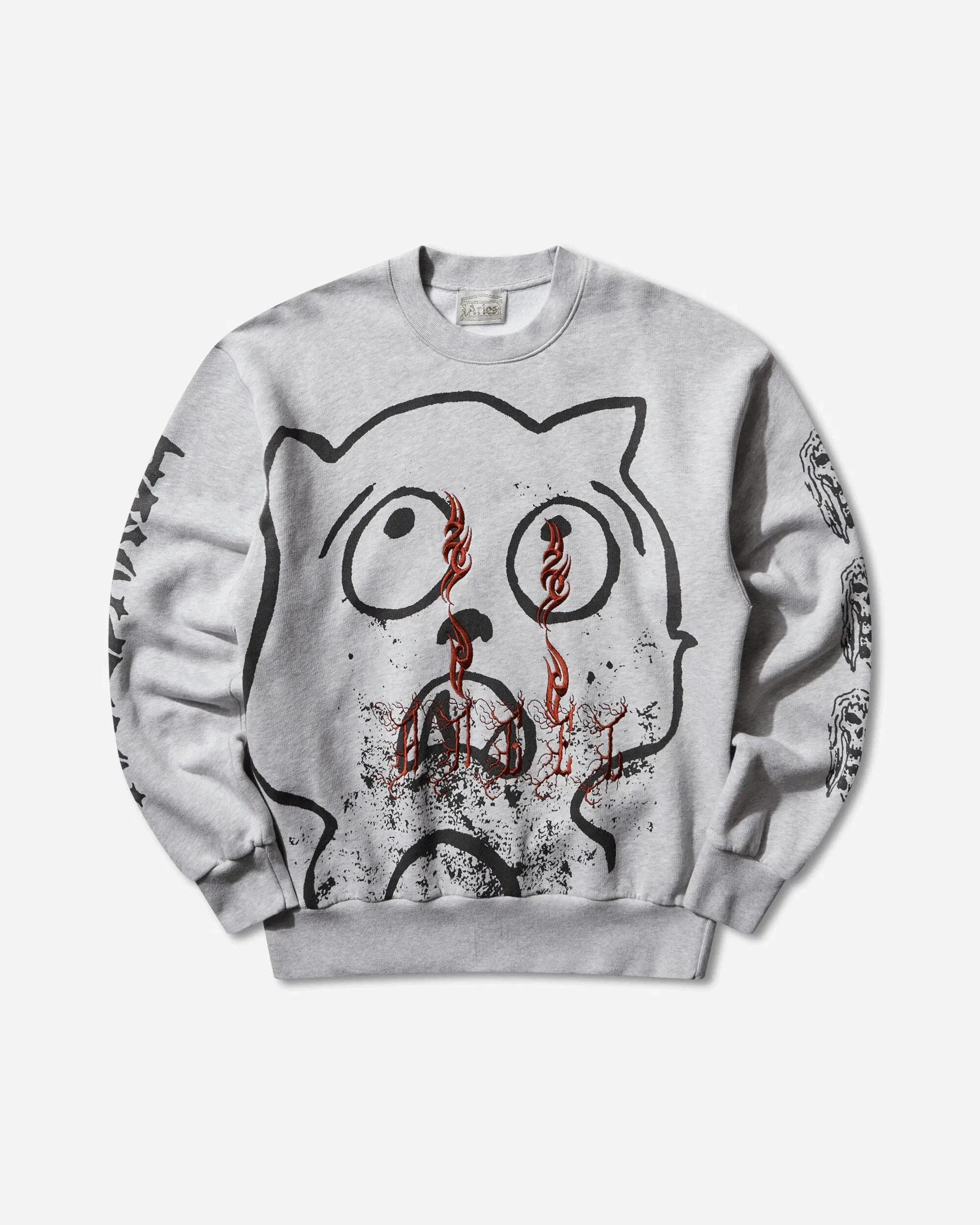 Aries Meowharishi Embroidered Sweatshirt Grey Marl