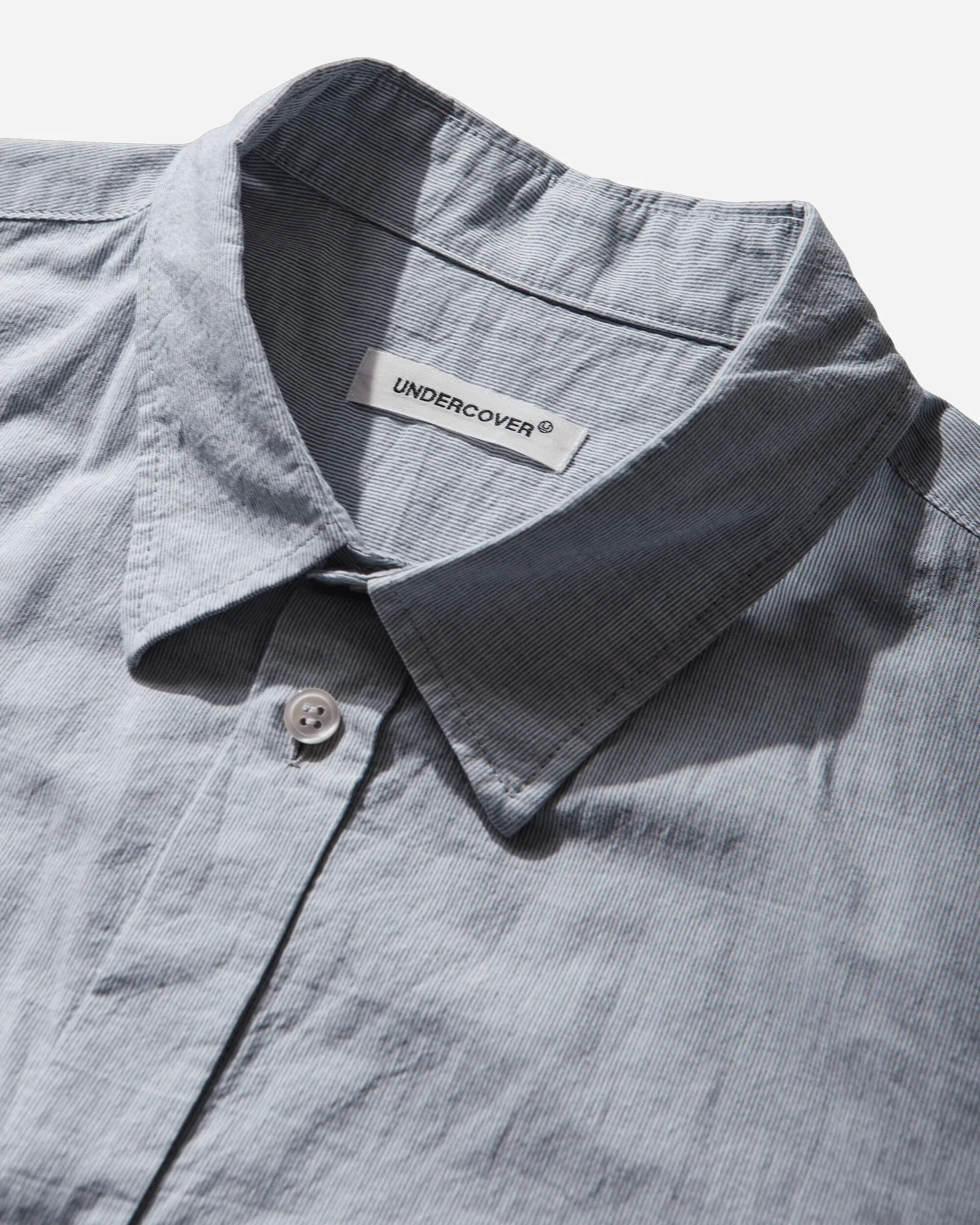 Undercover Men's Paneled Cotton Shirt Navy Stripe