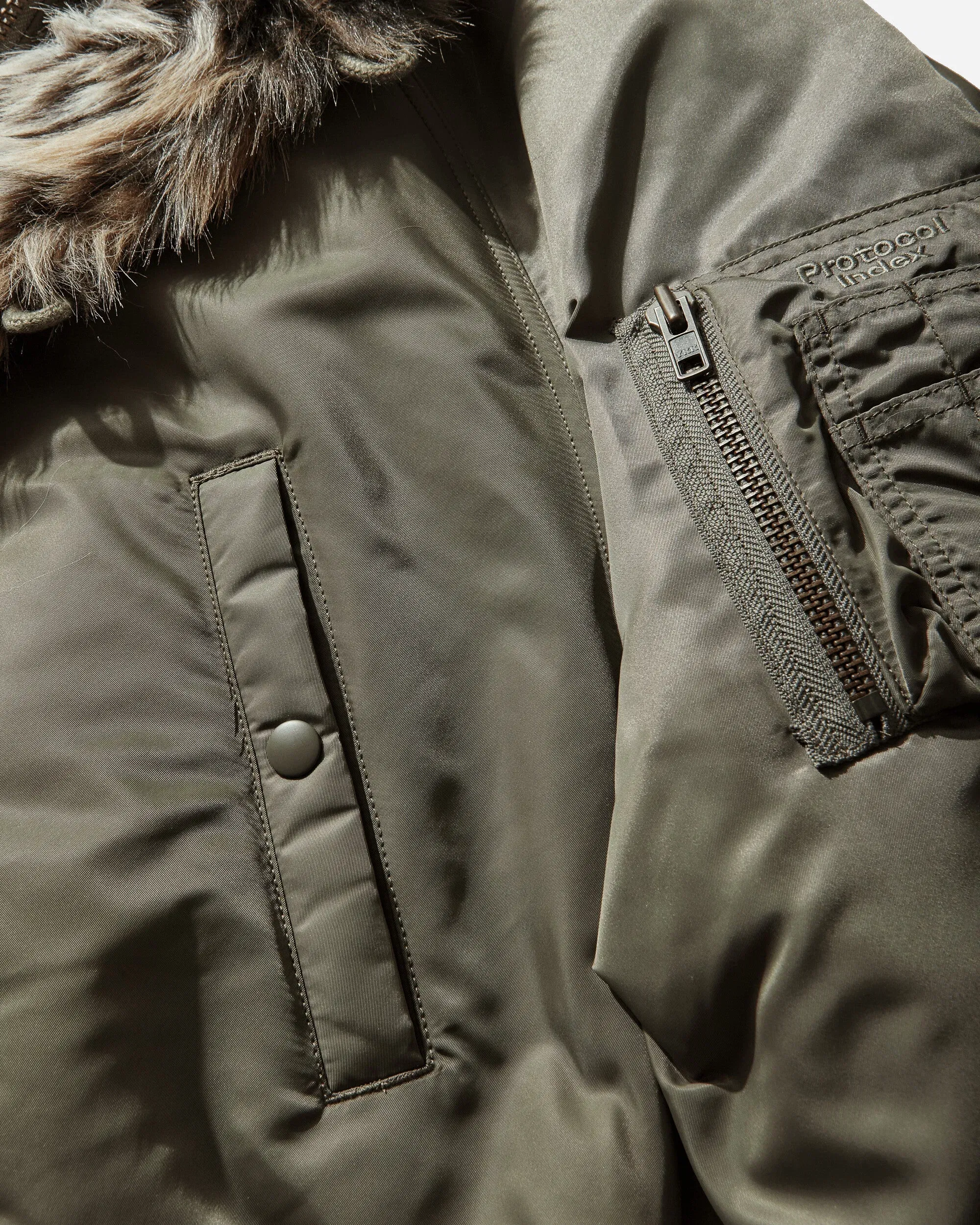 Protocol Index Exaggerated Shoulder Fur N2B Jacket Olive