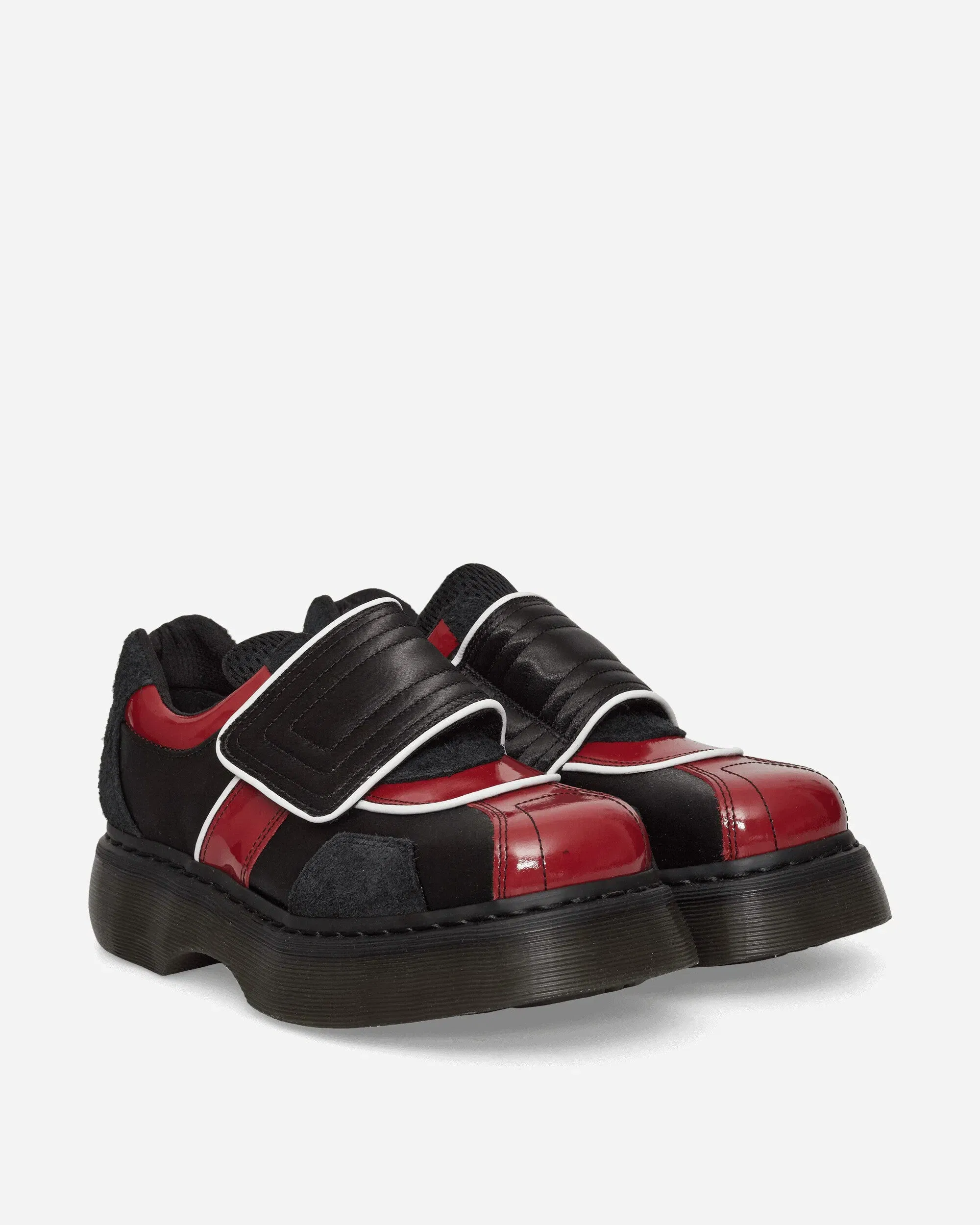 Dr. Martens Women's Buzz Strap Satin Lux High Gloss Patent Loafers Black / Scarlet Red