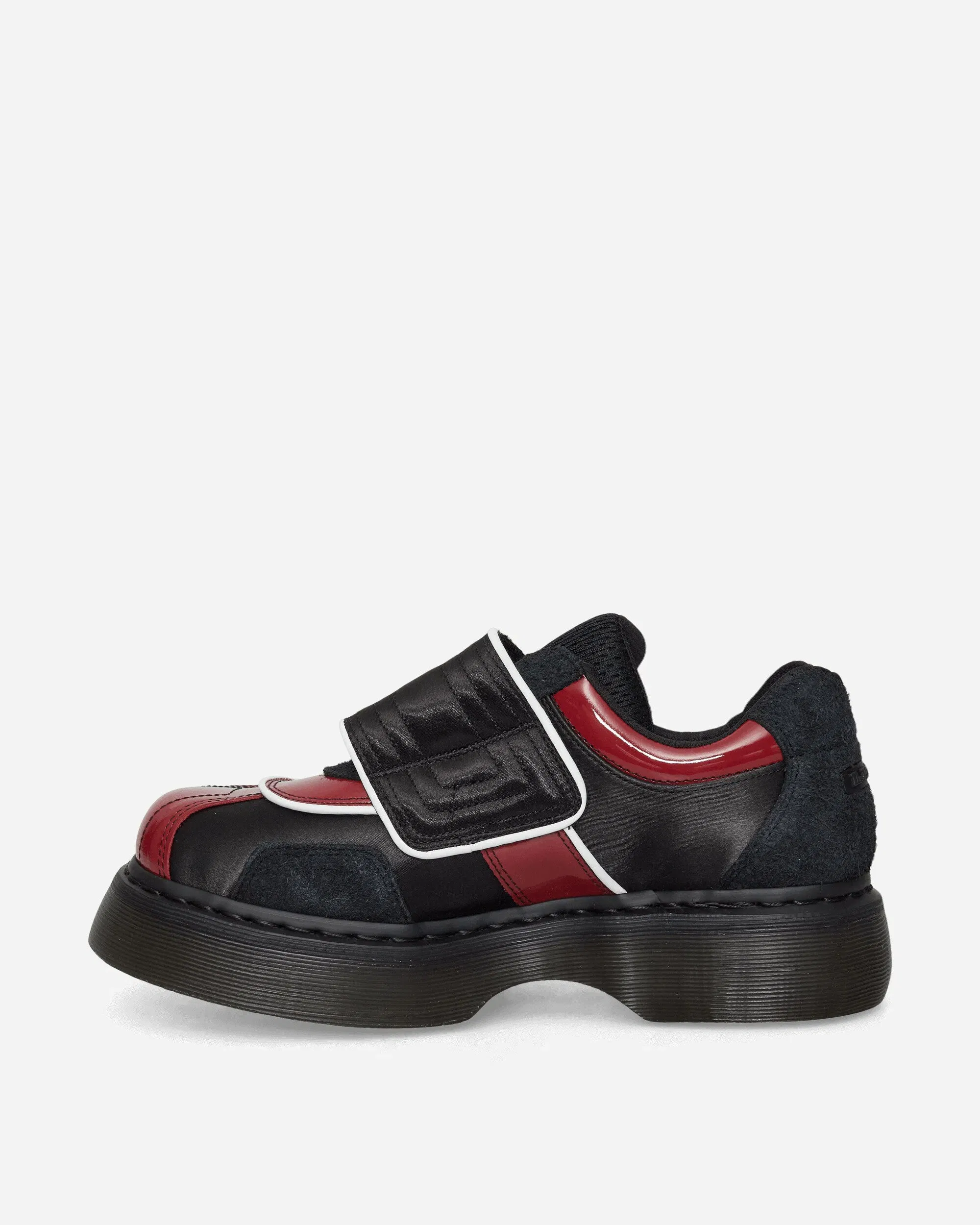 Dr. Martens Women's Buzz Strap Satin Lux High Gloss Patent Loafers Black / Scarlet Red
