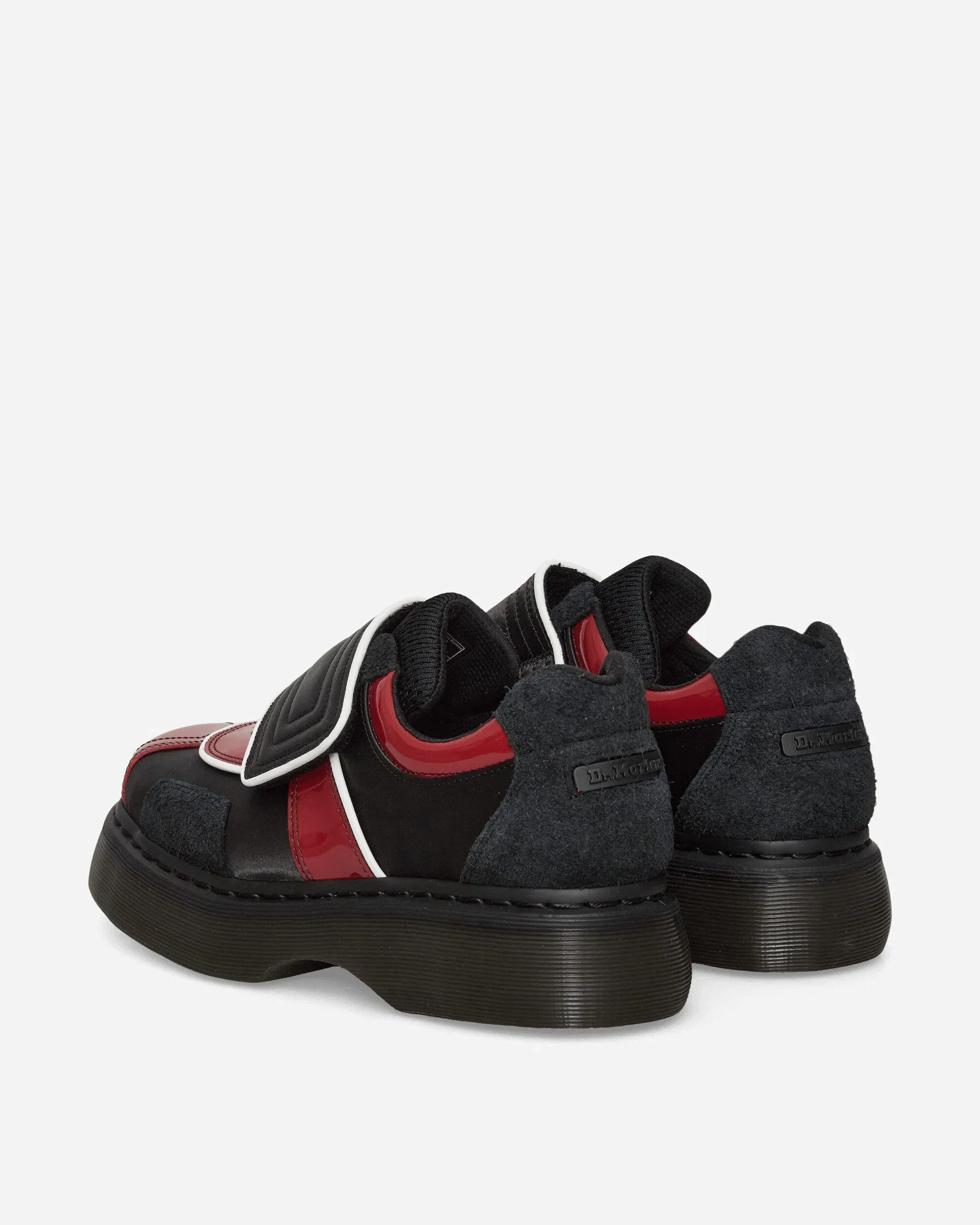 Dr. Martens Women's Buzz Strap Satin Lux High Gloss Patent Loafers Black / Scarlet Red