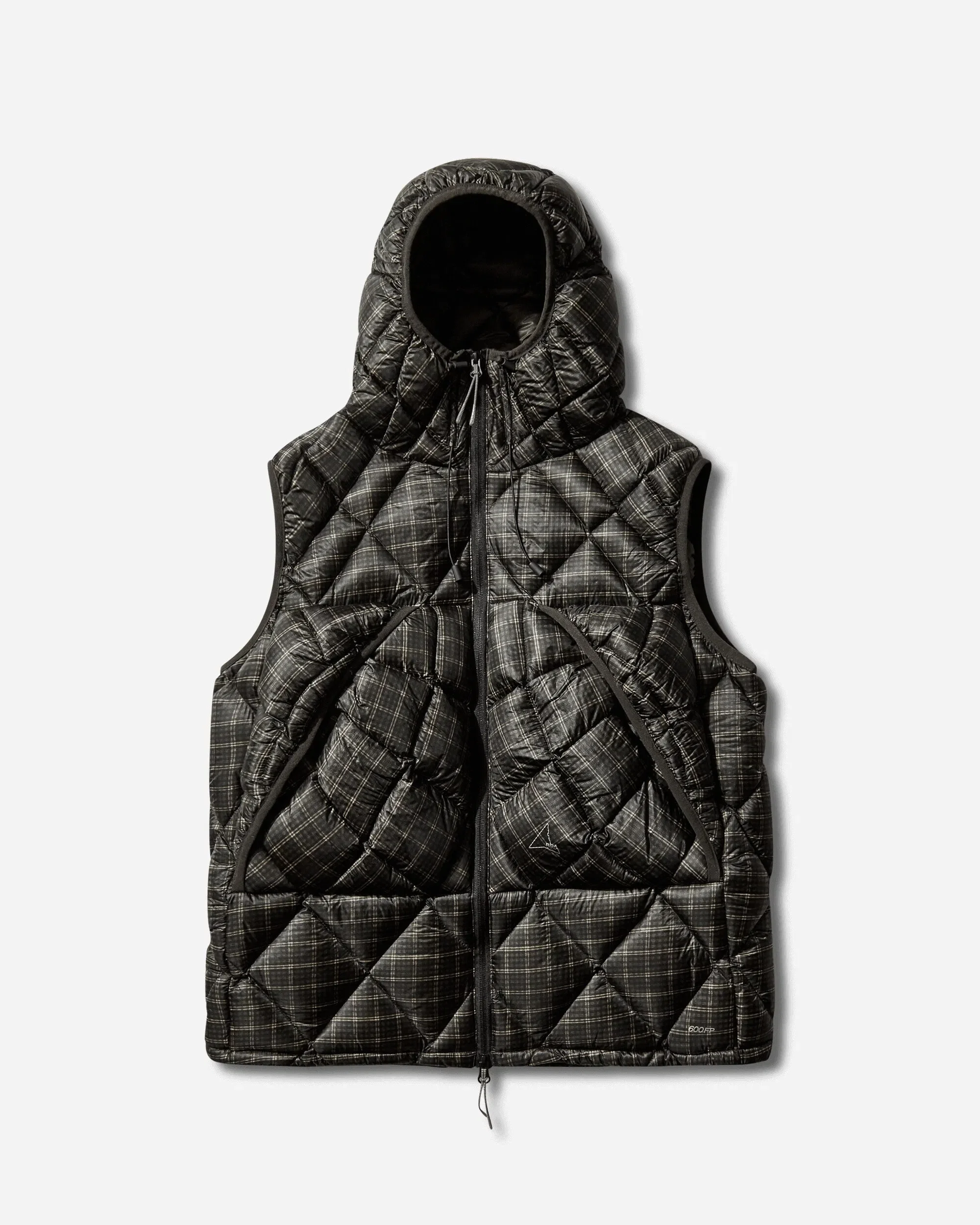 ROA Men's Nuna 600 Fill Power Printed Check Hooded Down Vest Anthracite