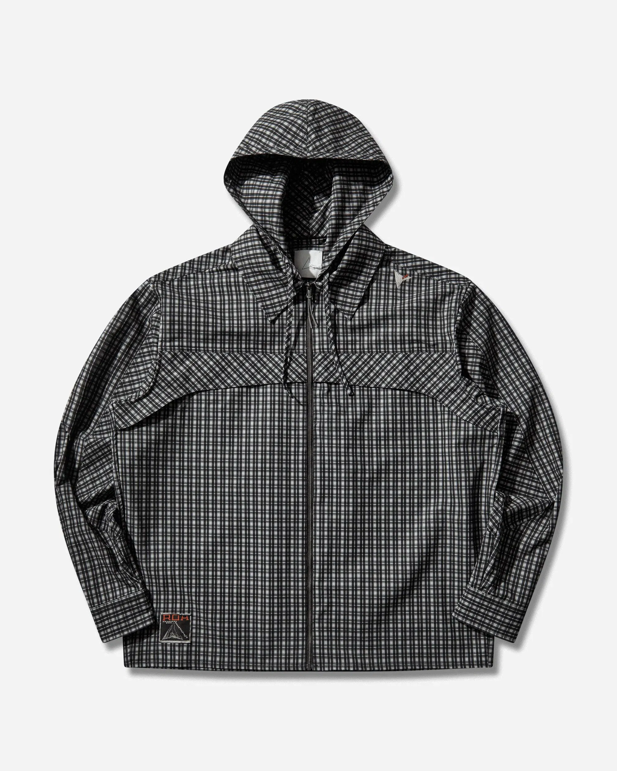 ROA Men's Aair FloWeave Printed Check Long Sleeve Hooded Shirt Anthracite