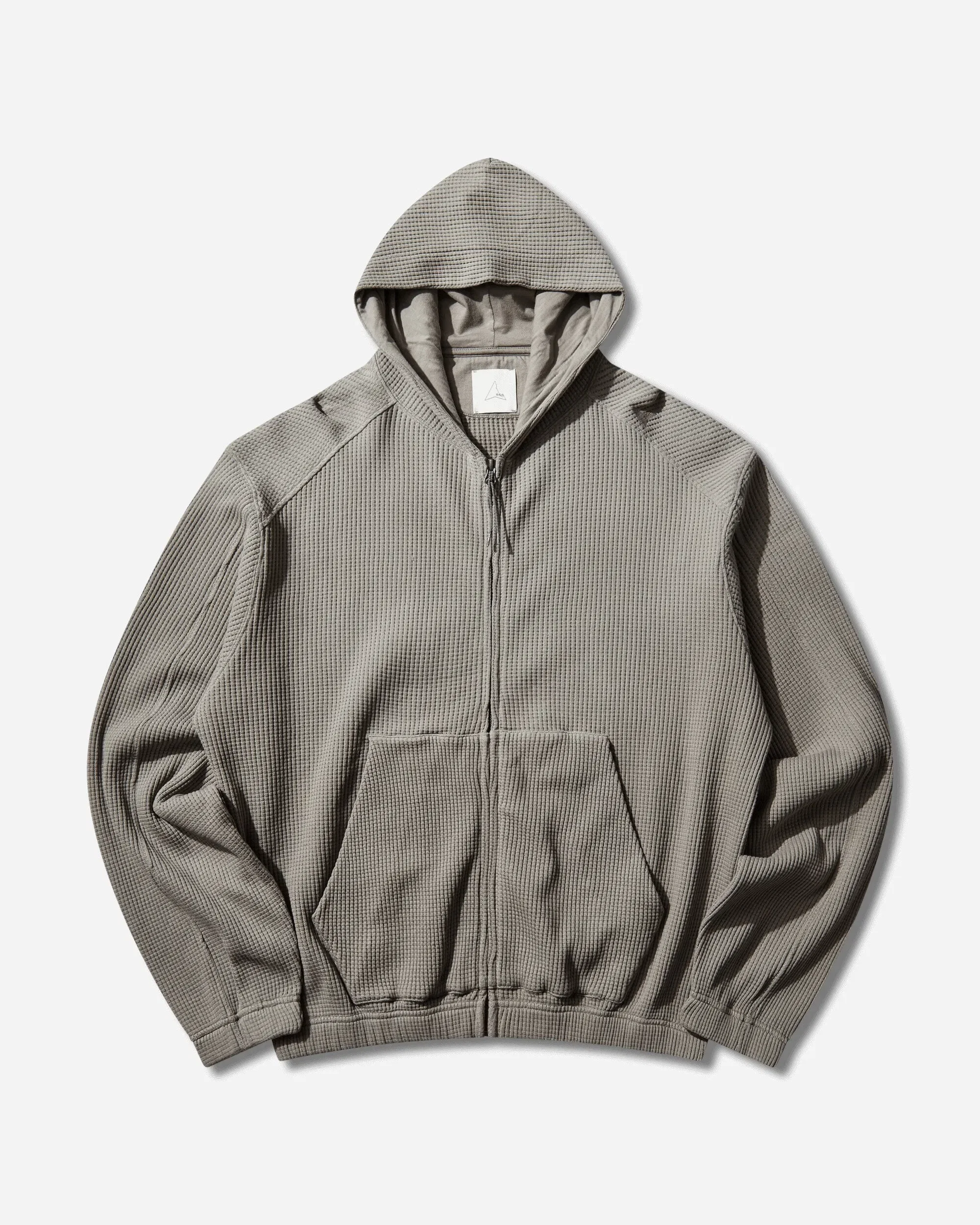 ROA Men's Bee Sun Faded Organic Waffle Zip Up Hoodie Grey