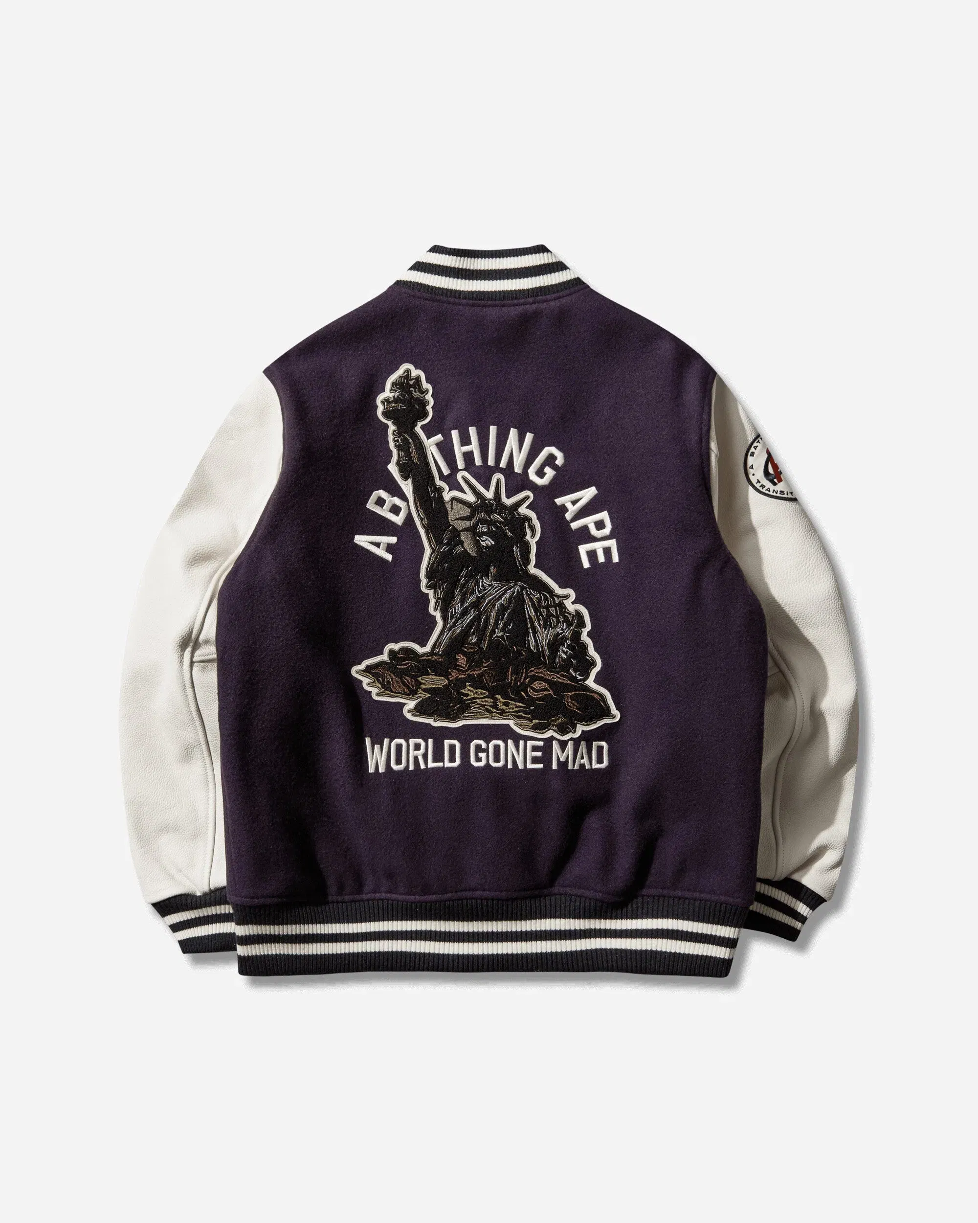 BAPE Men's Statue Of Liberty Varsity Jacket Purple