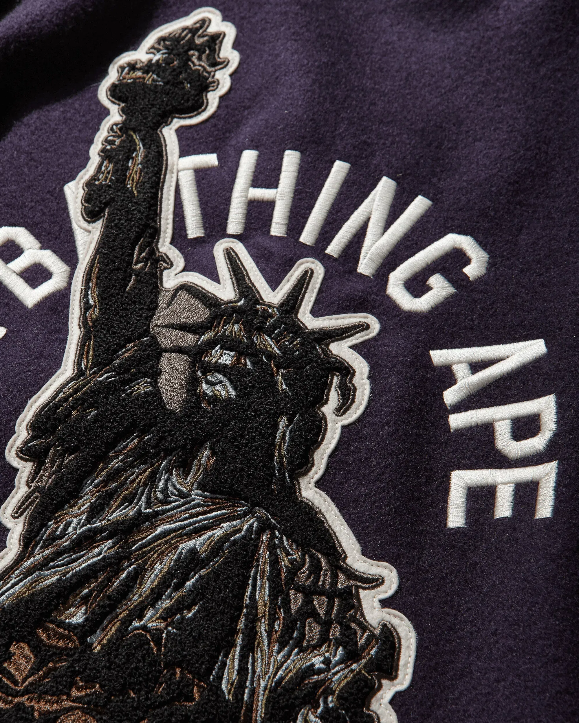 BAPE Men's Statue Of Liberty Varsity Jacket Purple