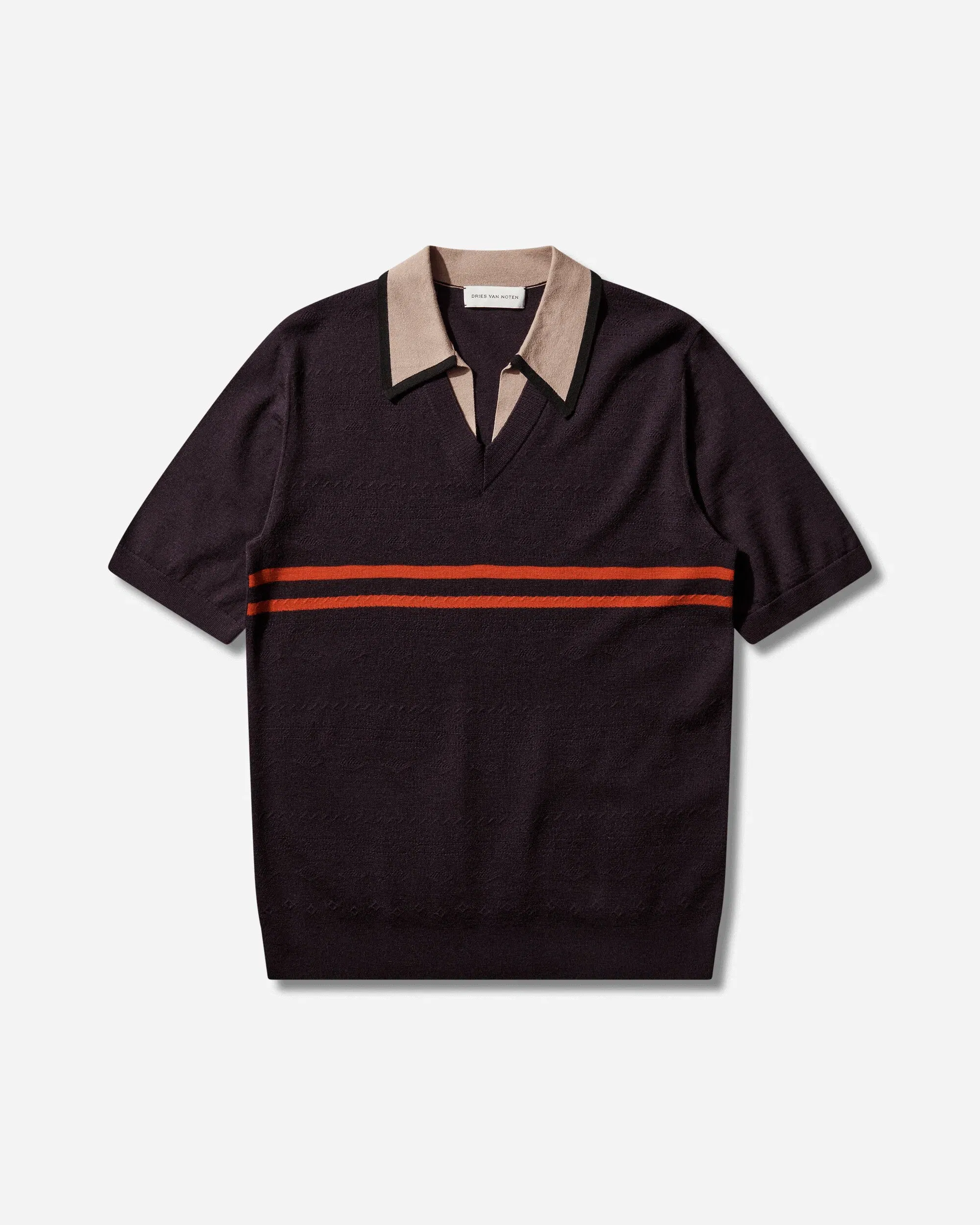 DRIES VAN NOTEN Men's Merino Wool Polo Shirt Dark Purple