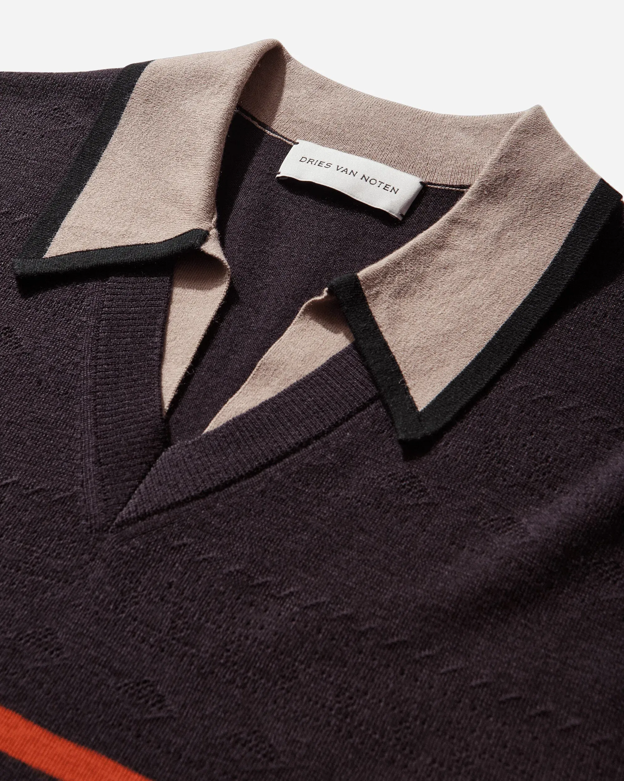 DRIES VAN NOTEN Men's Merino Wool Polo Shirt Dark Purple