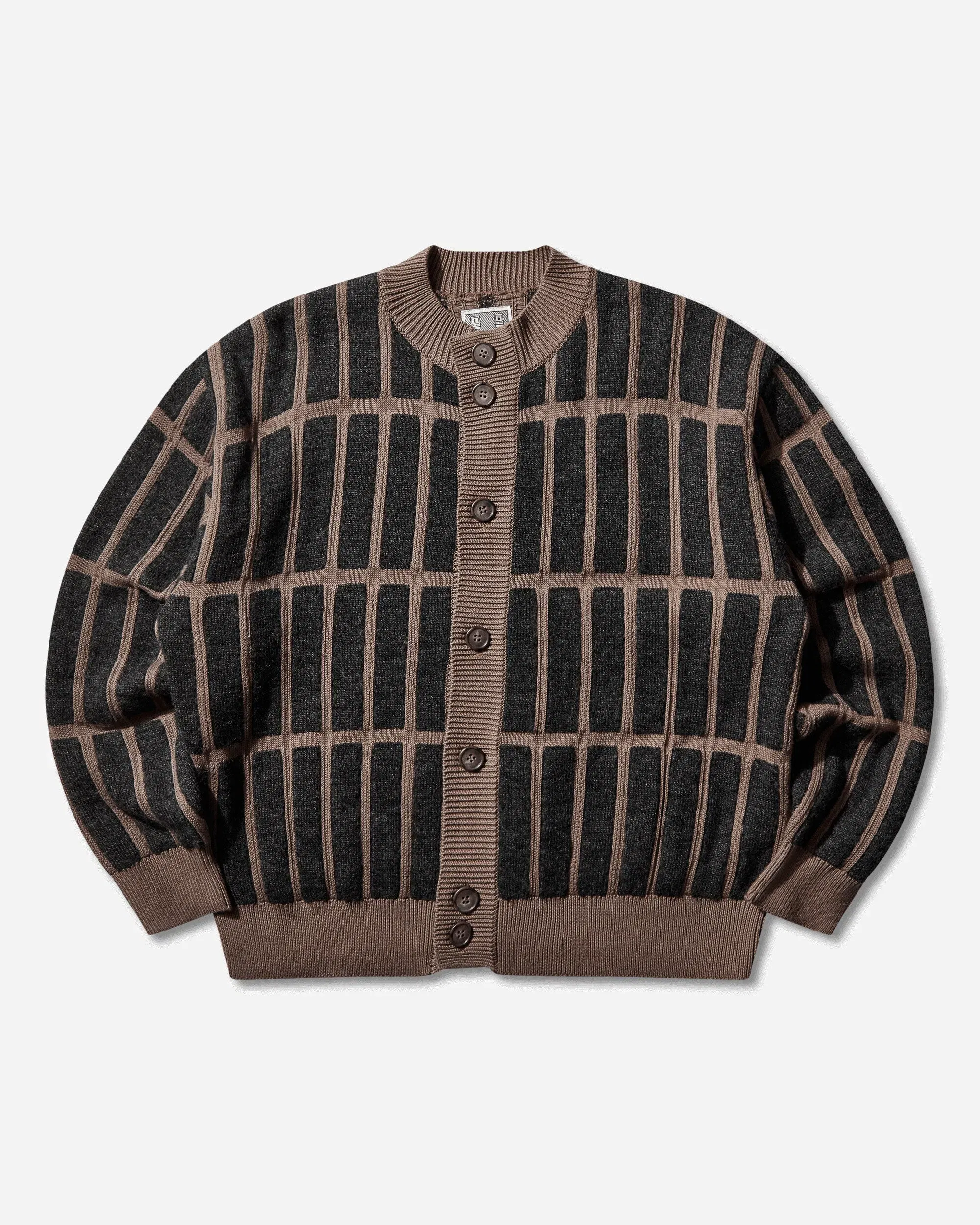 Cav Empt Men's Rectangular Bar Knit Cardigan Brown