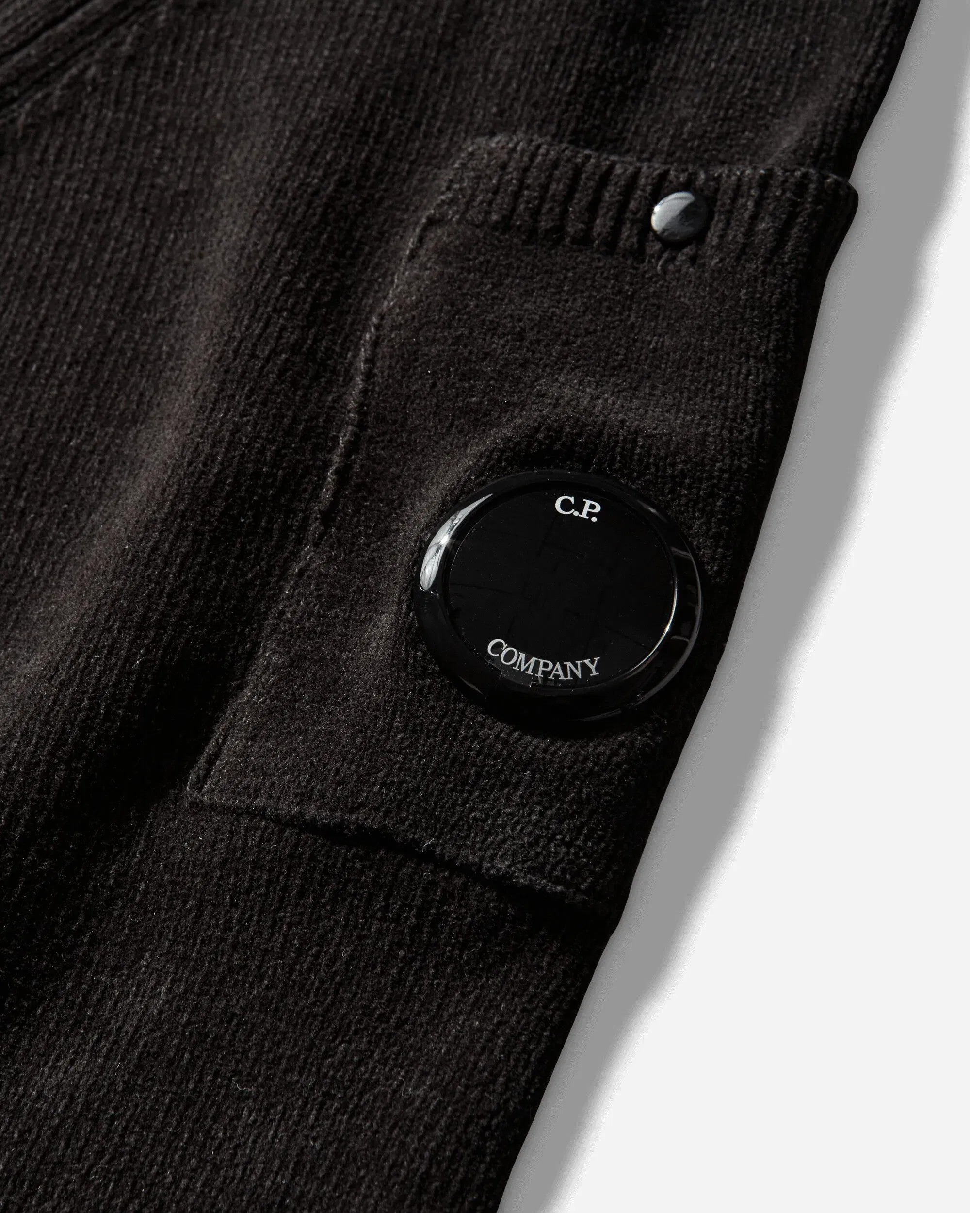 C.P. Company Men's Chenille Cotton Polo Lens Sweater Black