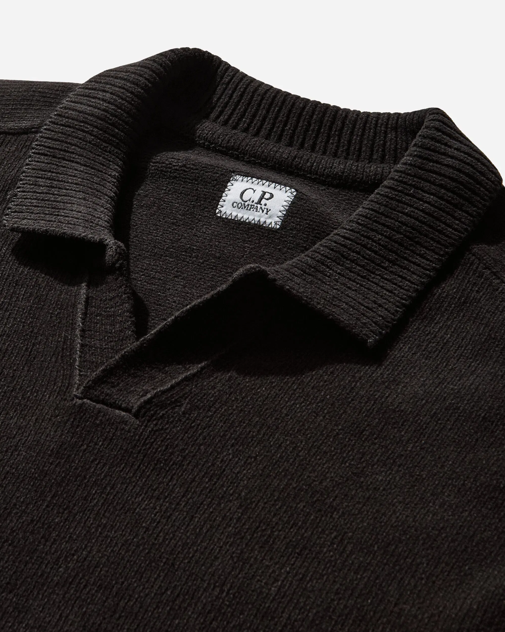 C.P. Company Men's Chenille Cotton Polo Lens Sweater Black