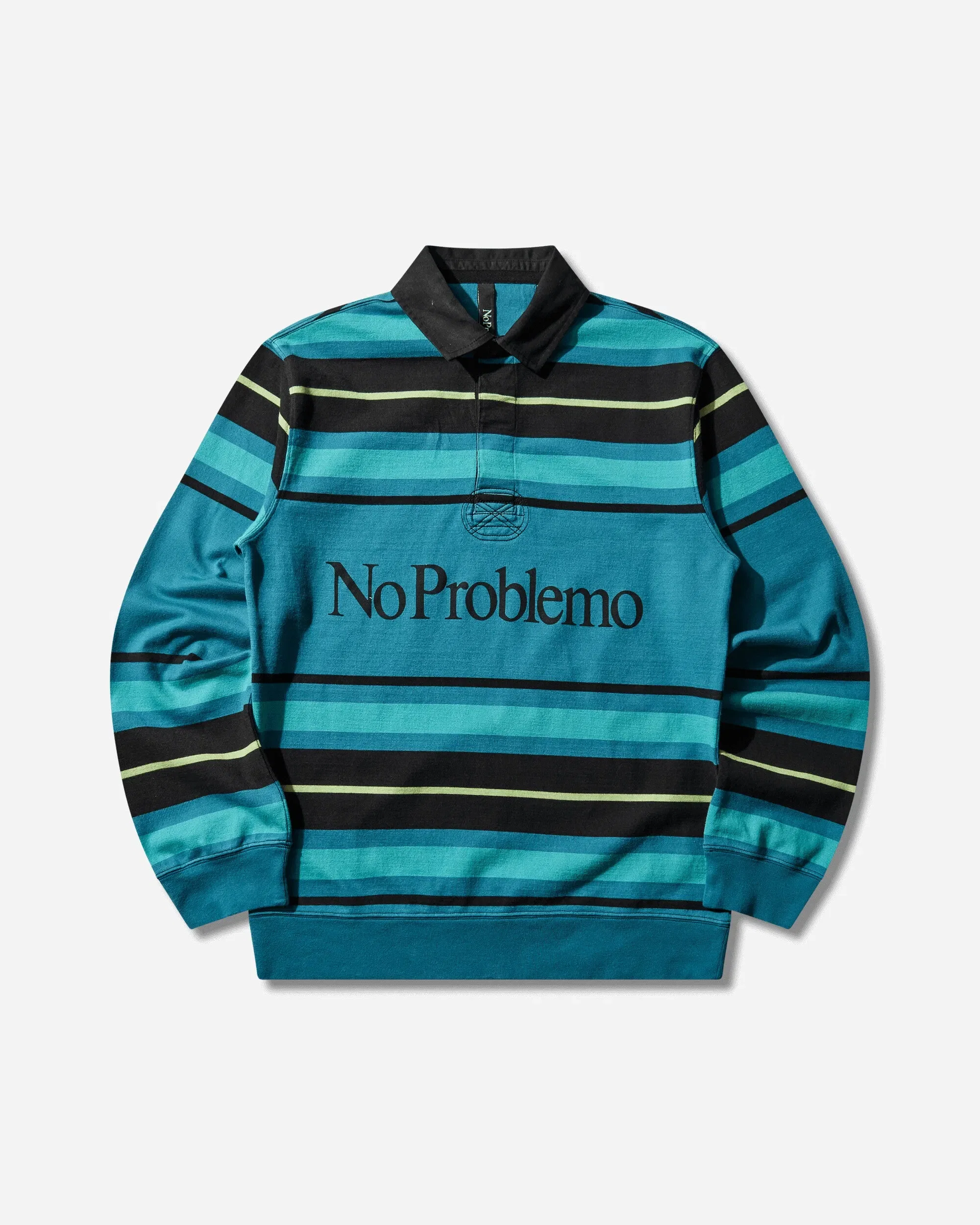 NO PROBLEMO Striped Longsleeve Rugby Shirt Aqua