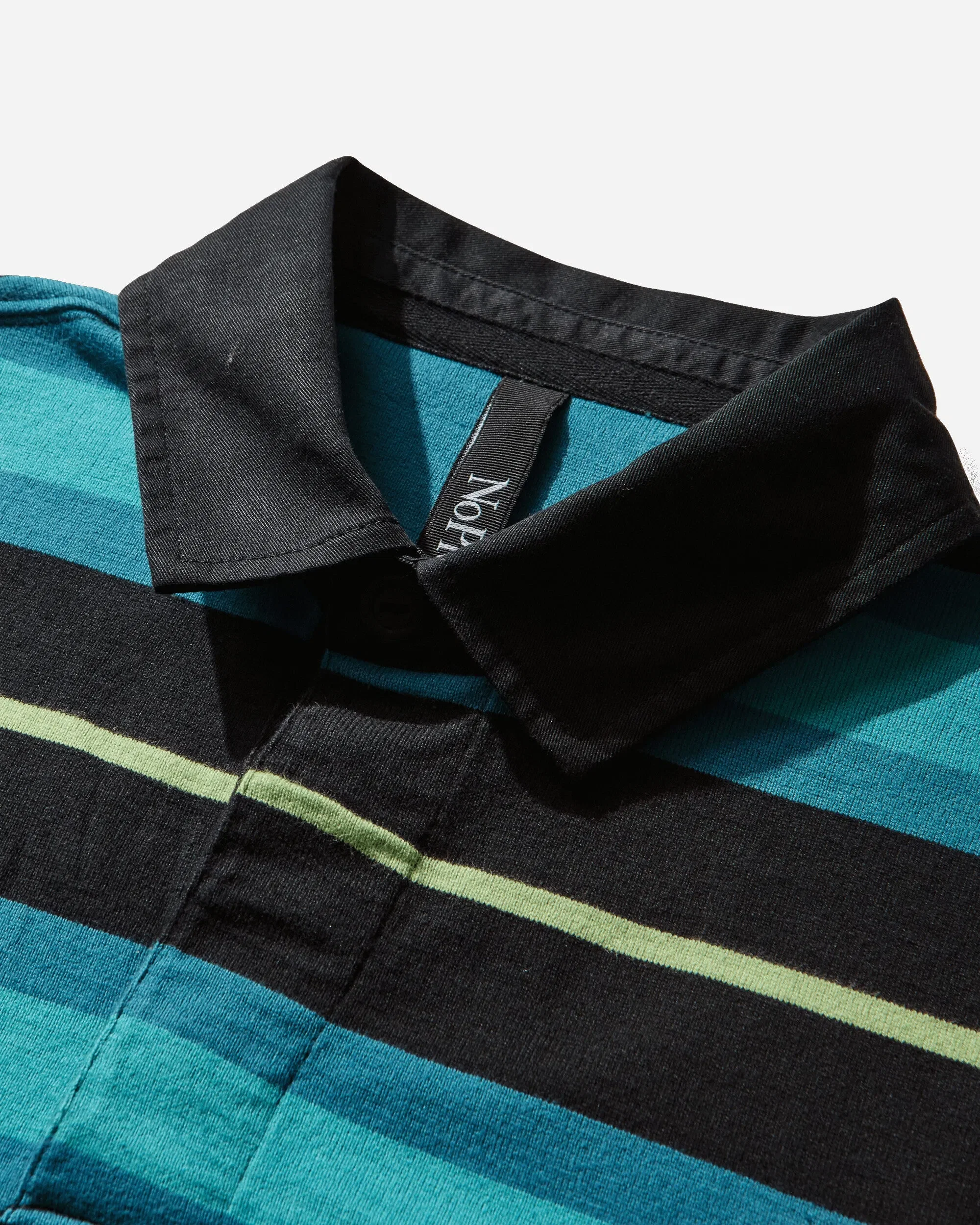 NO PROBLEMO Striped Longsleeve Rugby Shirt Aqua