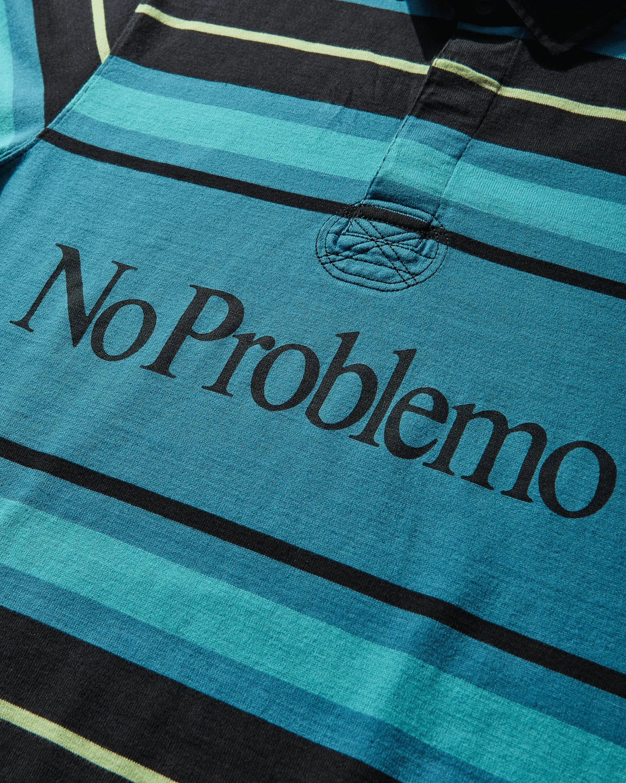 NO PROBLEMO Striped Longsleeve Rugby Shirt Aqua