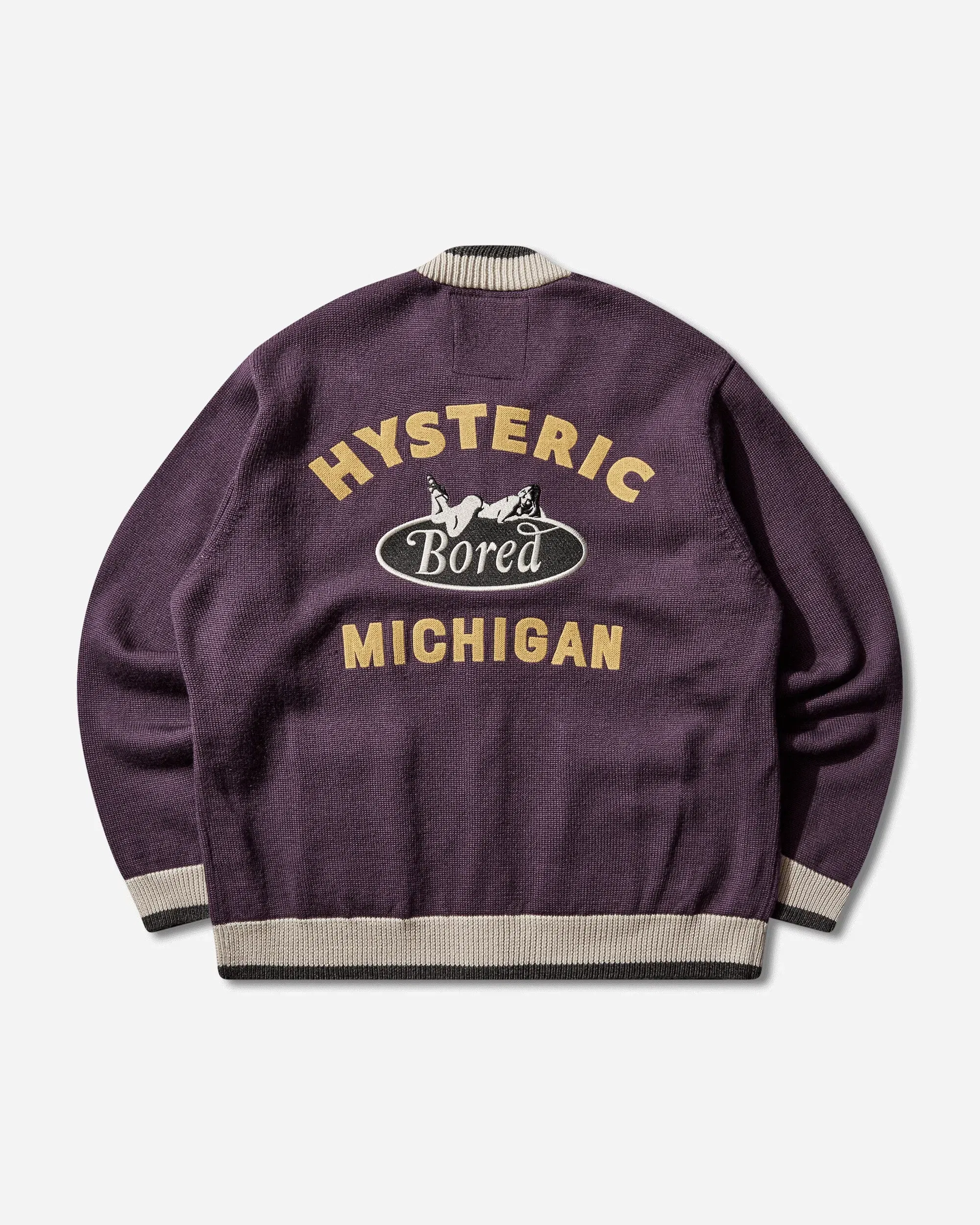 Hysteric Glamour Men's Bored Michigan Embroidered Cardigan Purple