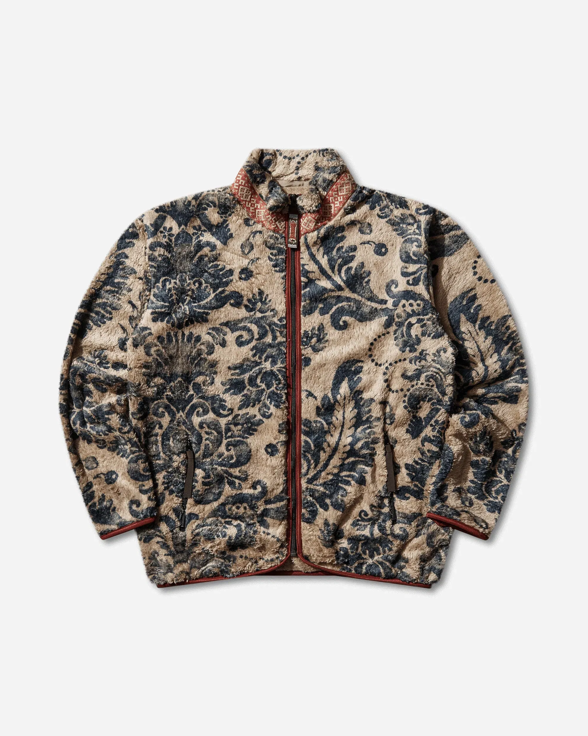 KAPITAL Men's Damask Fleece Zip Jacket Beige