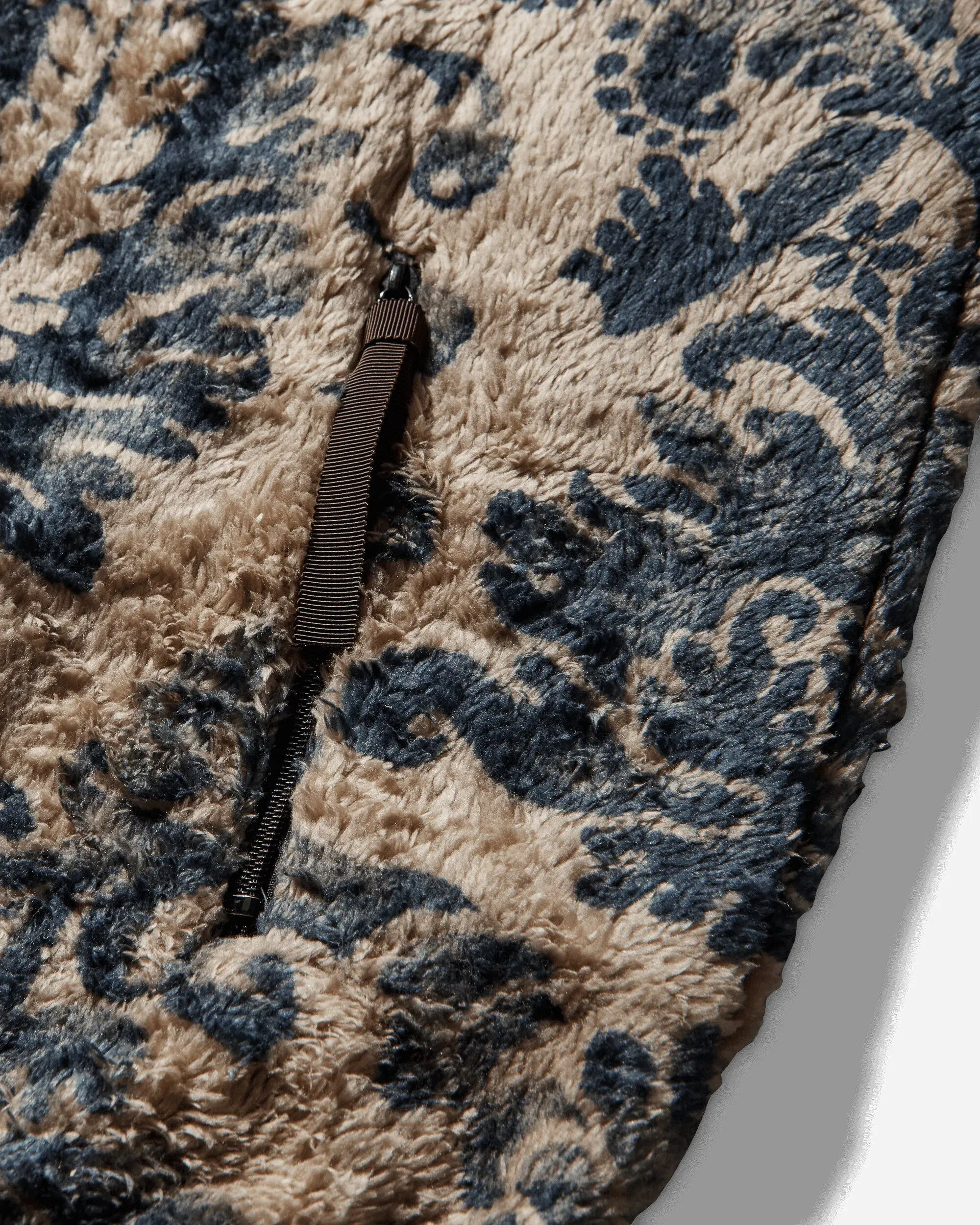 KAPITAL Men's Damask Fleece Zip Jacket Beige