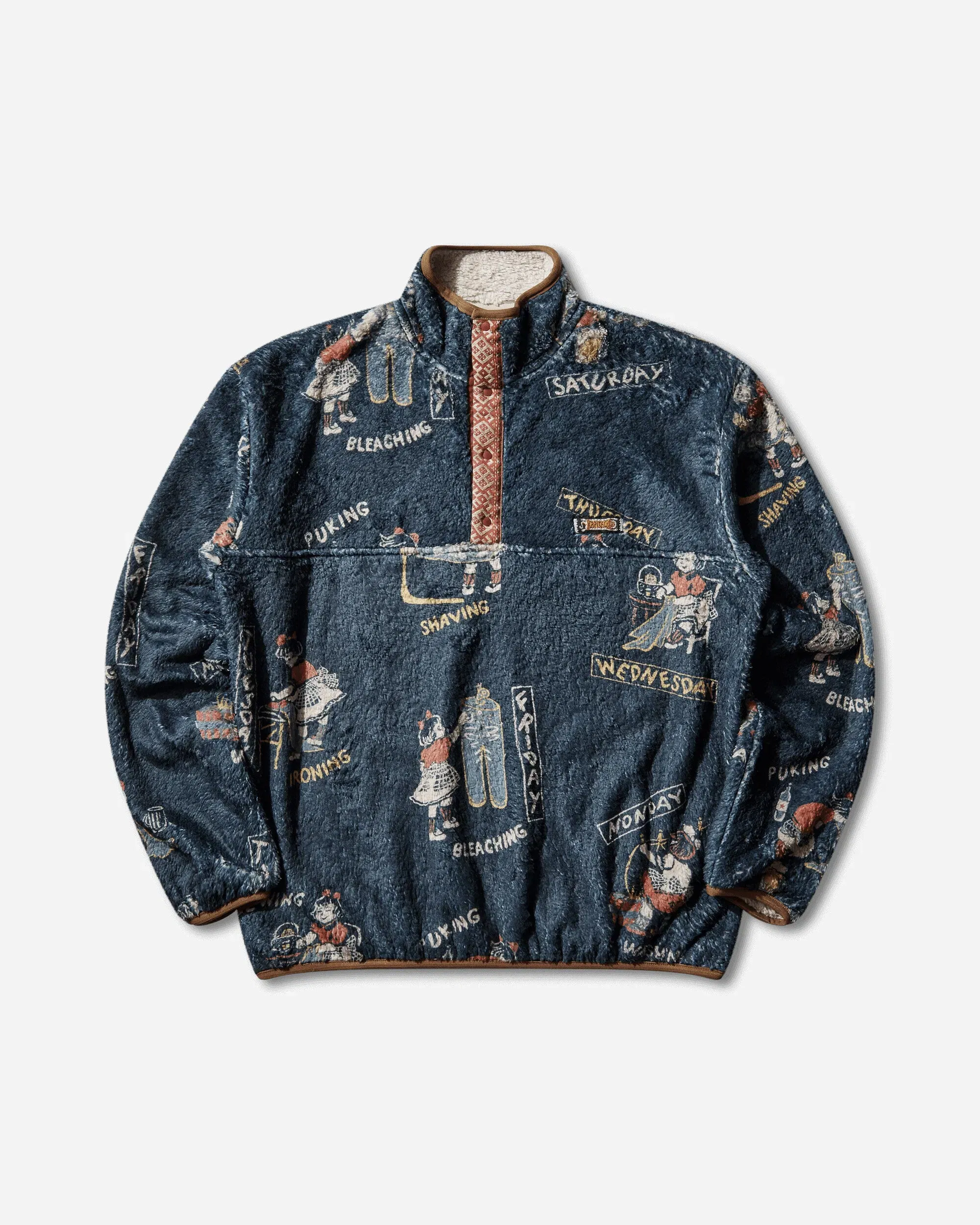 KAPITAL Men's Kountry Calendar Fleece Pullover Navy