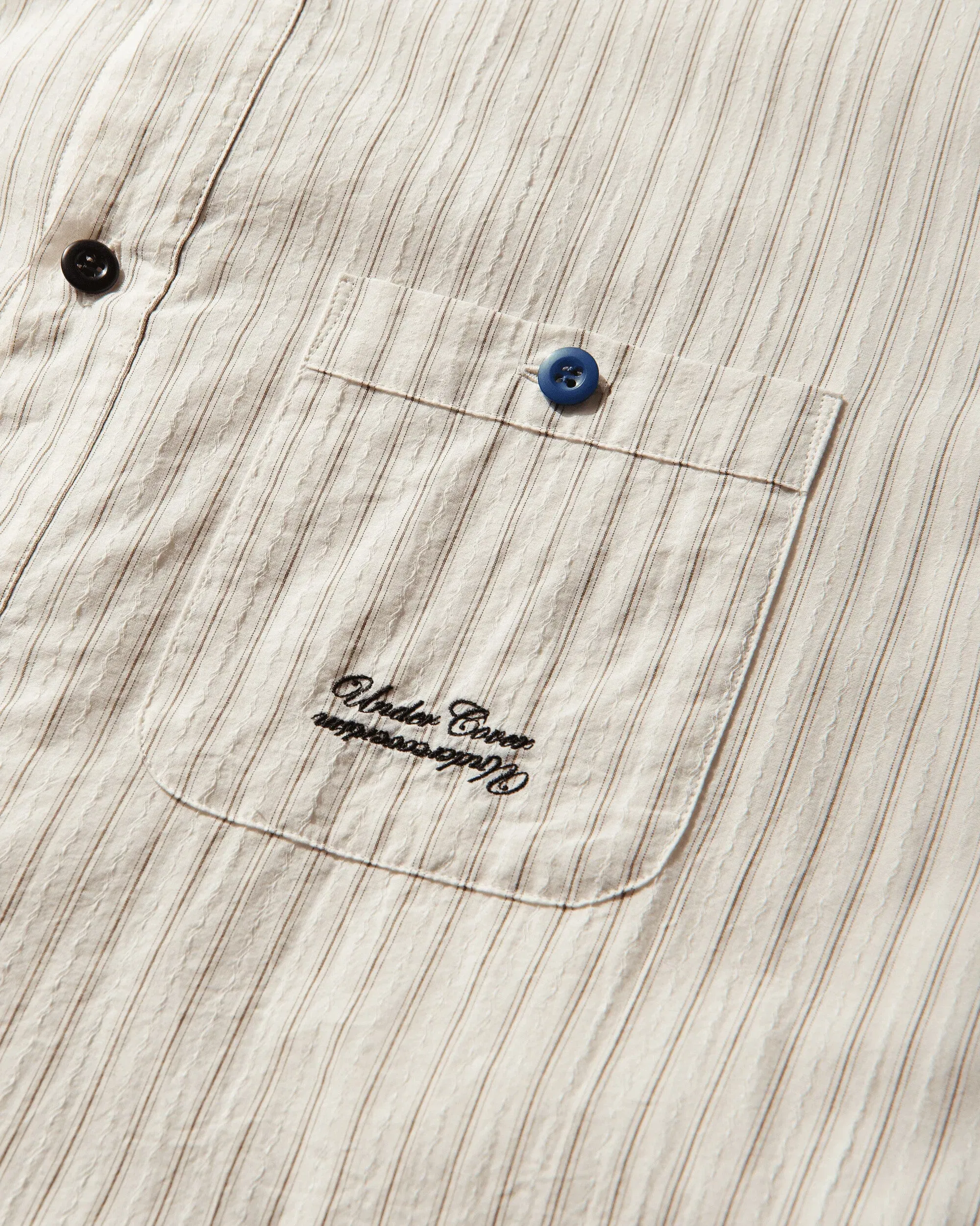 Undercover Men's Cotton Pullover Shirt Brown Stripe