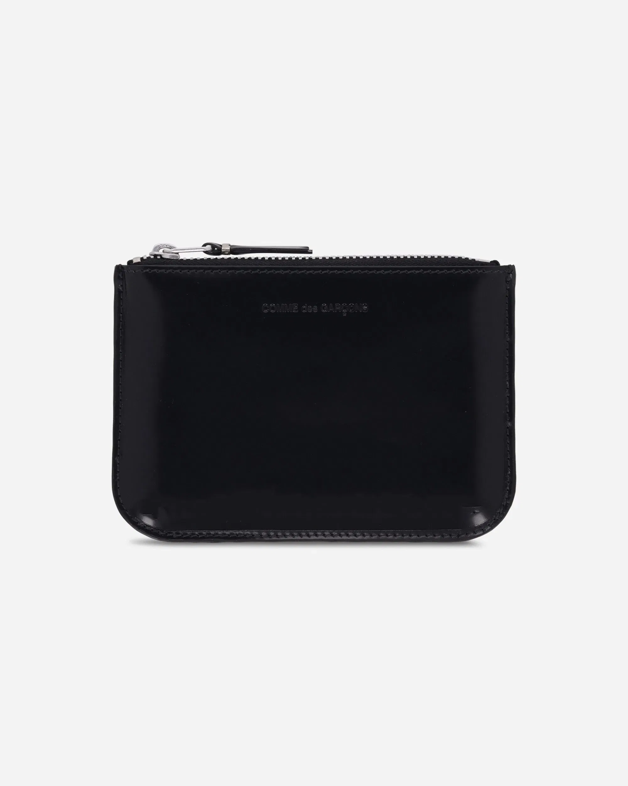 Comme Des Garçons Wallet Mirror Inside Zip Pouch Black / Silver