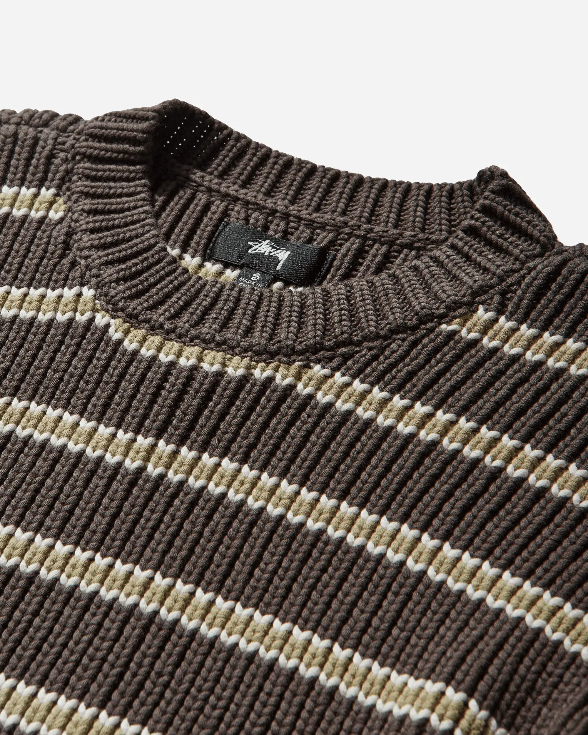 Stussy Stripe Crewneck Sweater Forest