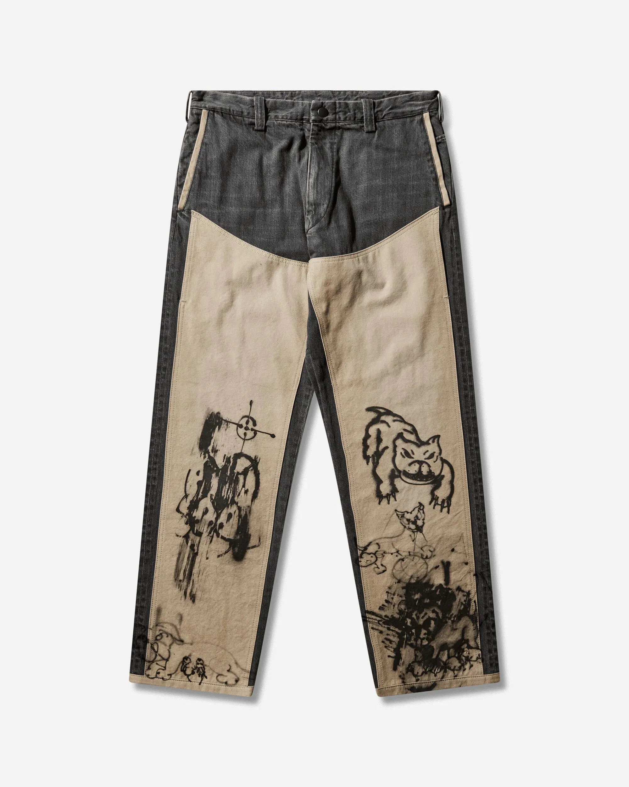 CHITO Men's 10 Pocket Double Knee Denim Pants Washed Black