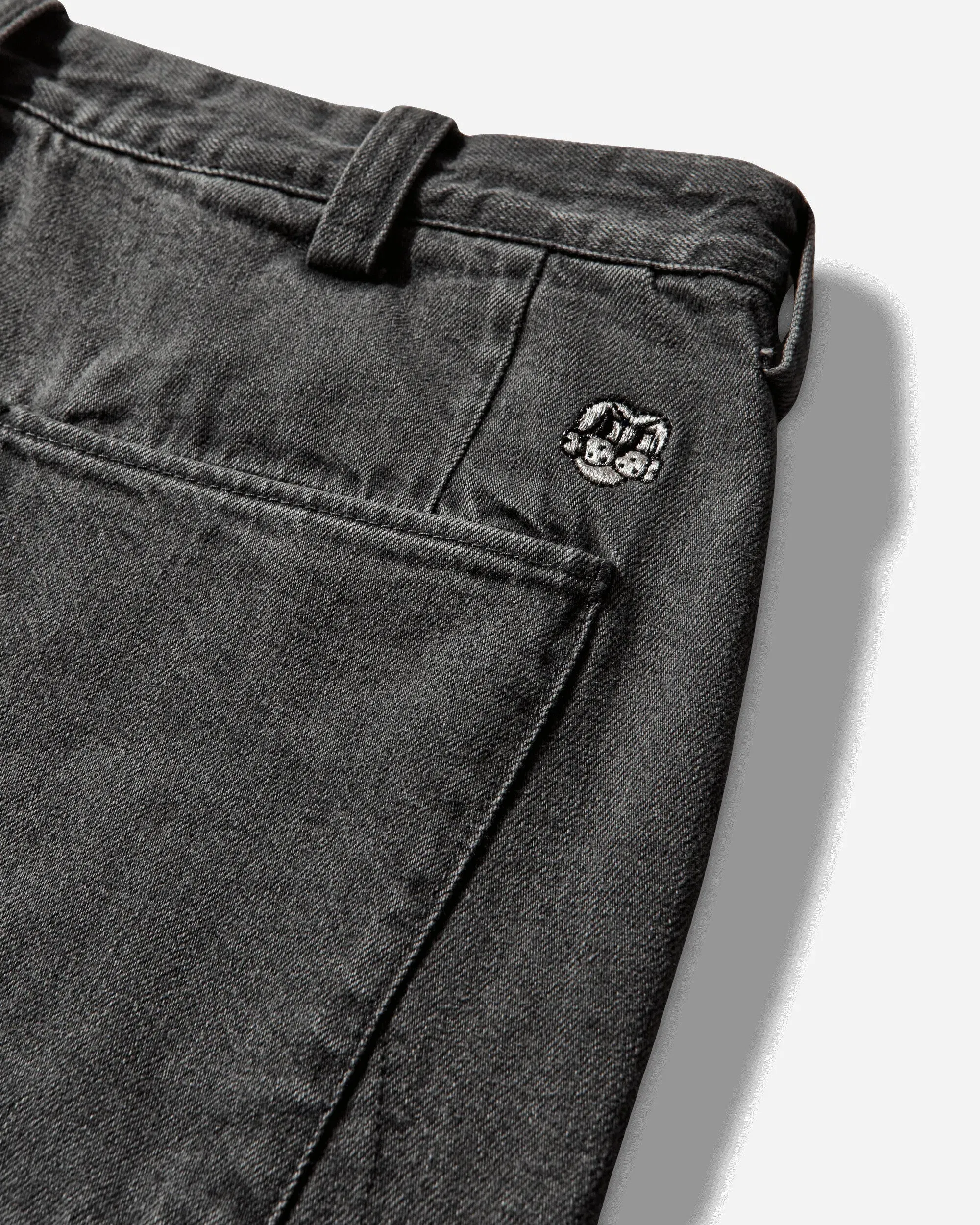 CHITO Men's 10 Pocket Double Knee Denim Pants Washed Black