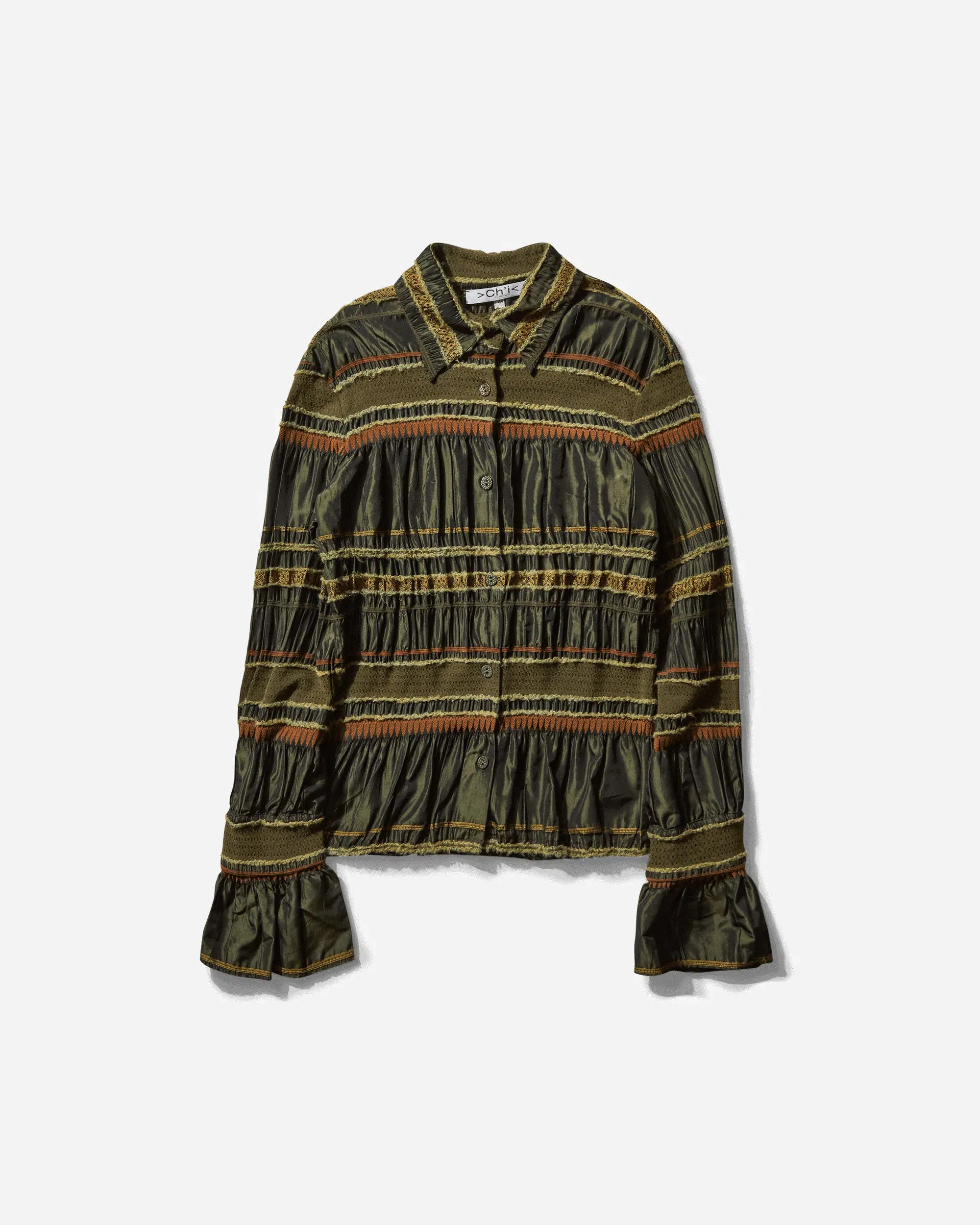Pezze Vintage Women's Striped Longsleeve Shirt Green