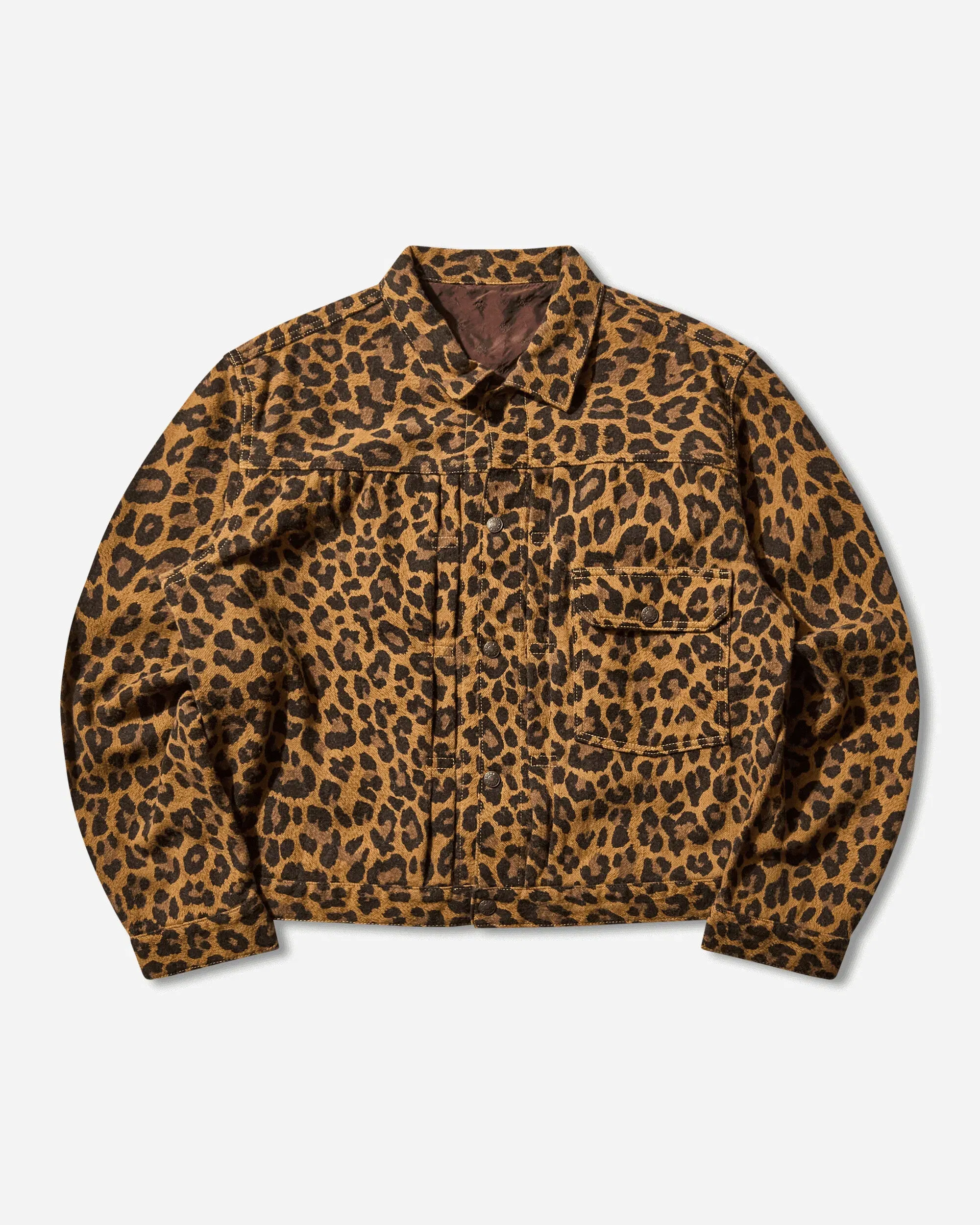 KAPITAL Men's Twill Aging-Wool Leopard 1st Jacket Brown